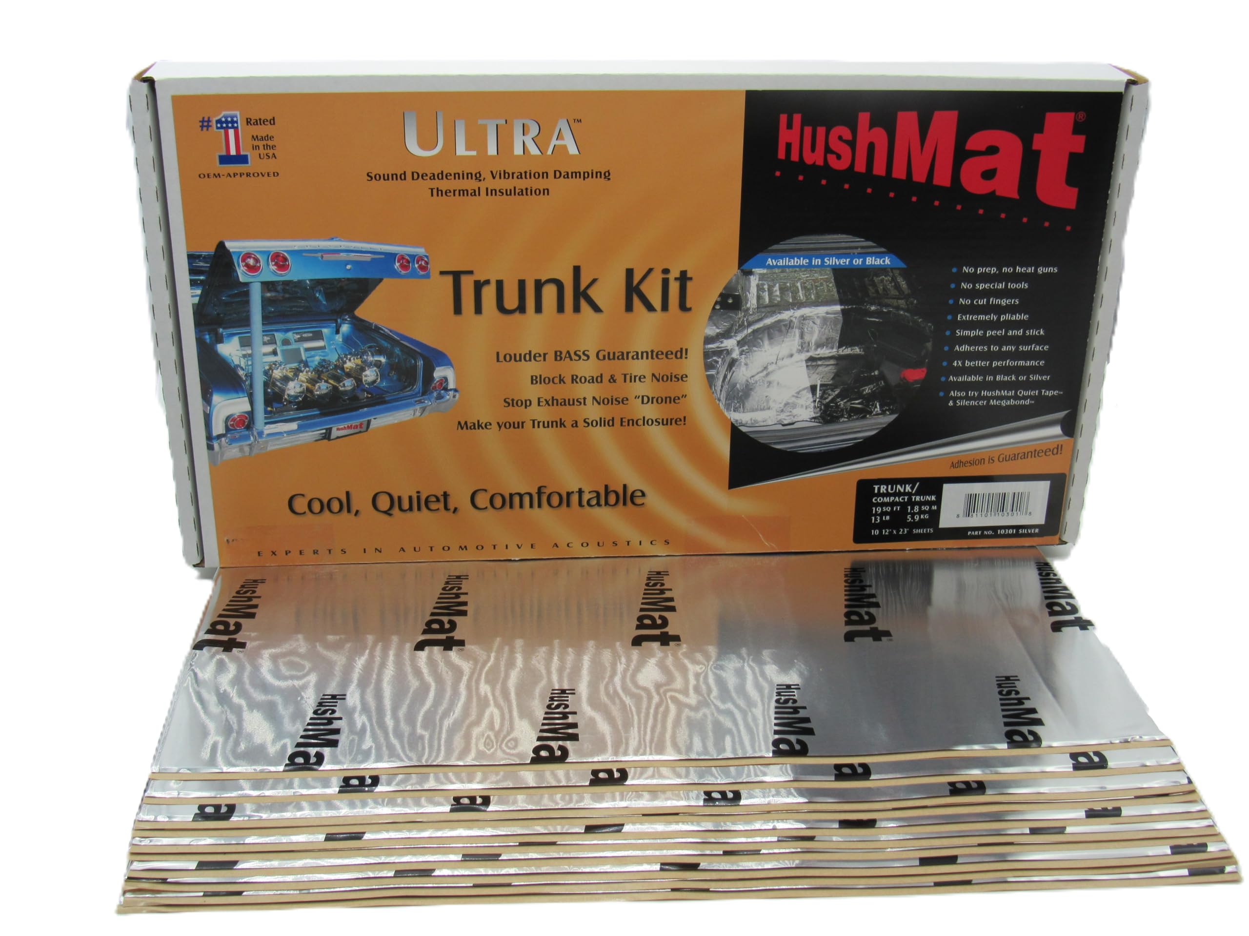 HushMat Trunk Kit 10301 – Automotive Thermal Insulation & Sound Deadening (19.1 Sq Ft, Silver Foil)