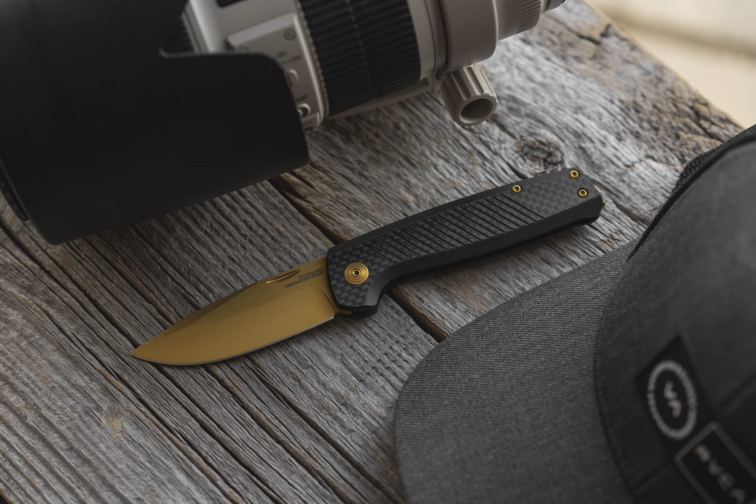SOG Lightweight Terminus SJ LTE Everyday Carry Ambidextrous S35VN Steel 2.9" Sharp Blade Folding Knife | Slip Joint, Carbon/Gold