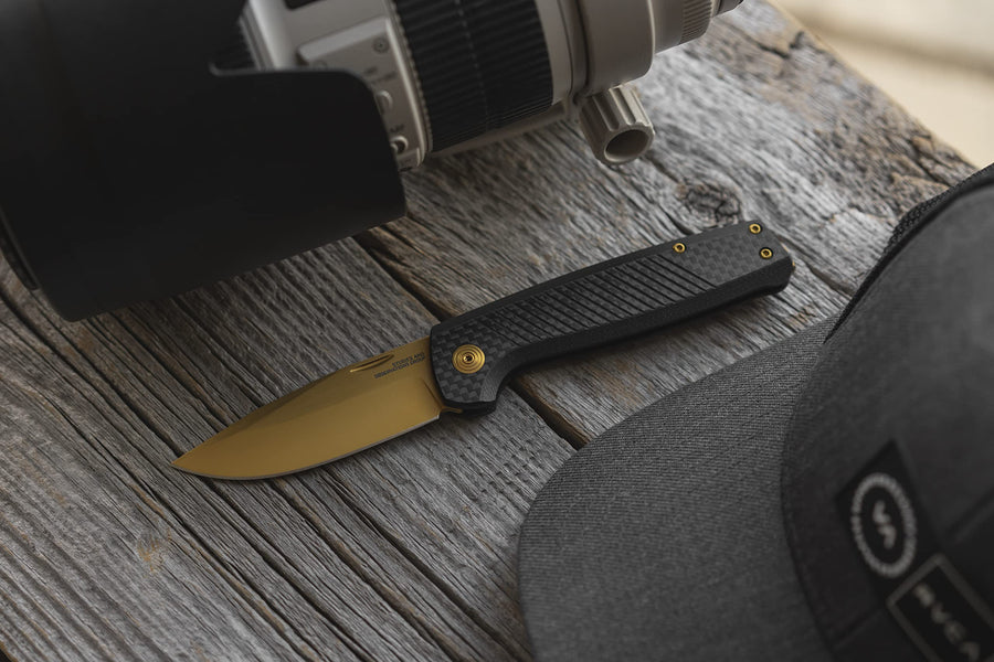 SOG Lightweight Terminus SJ LTE Everyday Carry Ambidextrous S35VN Steel 2.9" Sharp Blade Folding Knife | Slip Joint, Carbon/Gold
