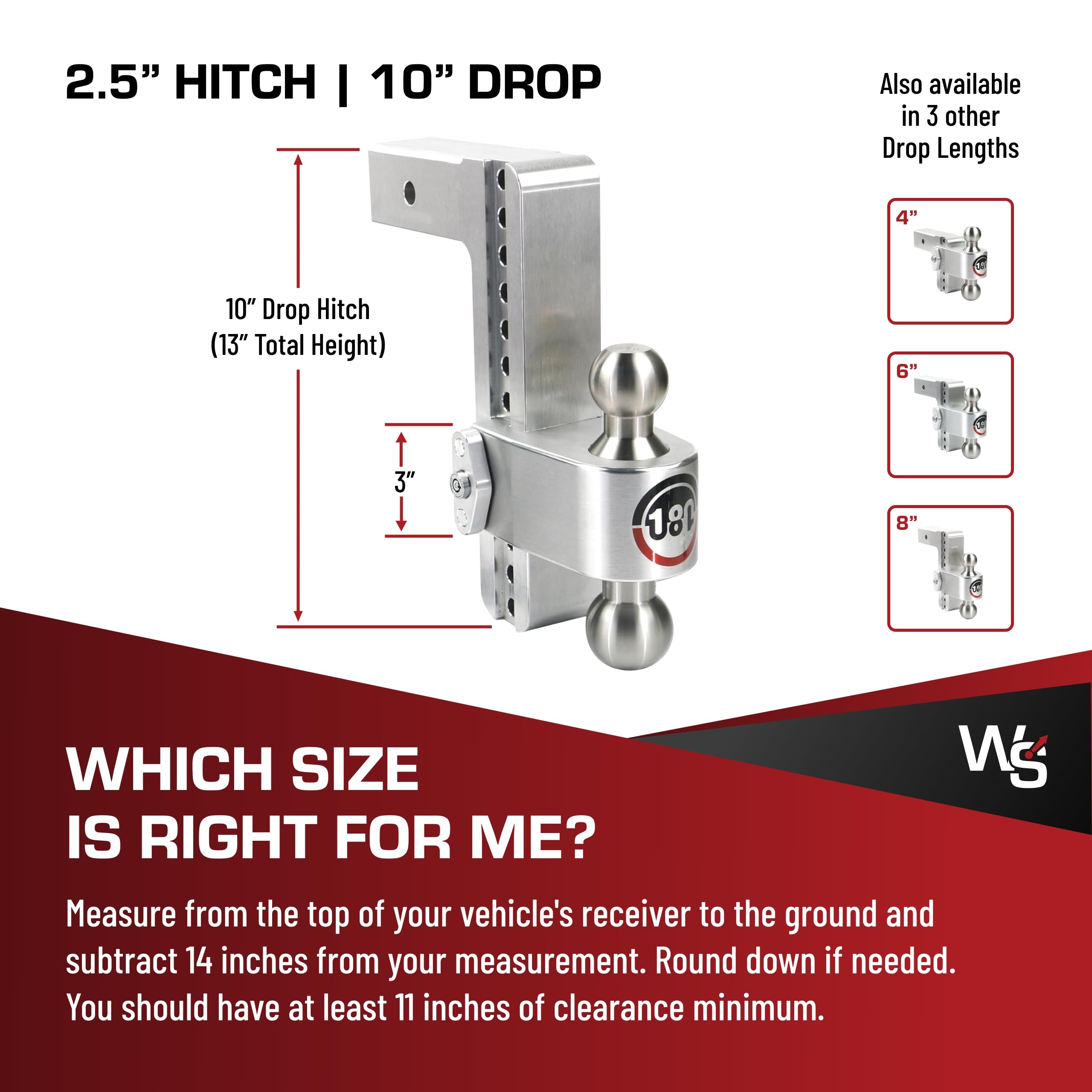 Weigh Safe Adjustable Hitch Trailer Ball Mount - 10" Adjustable Drop Hitch for 2.5" Receiver - Premium Heavy Duty Aluminum Trailer Tow Hitch w/ Stainless Steel Tow Balls (2" & 2 5/16") - 18,500 GTW