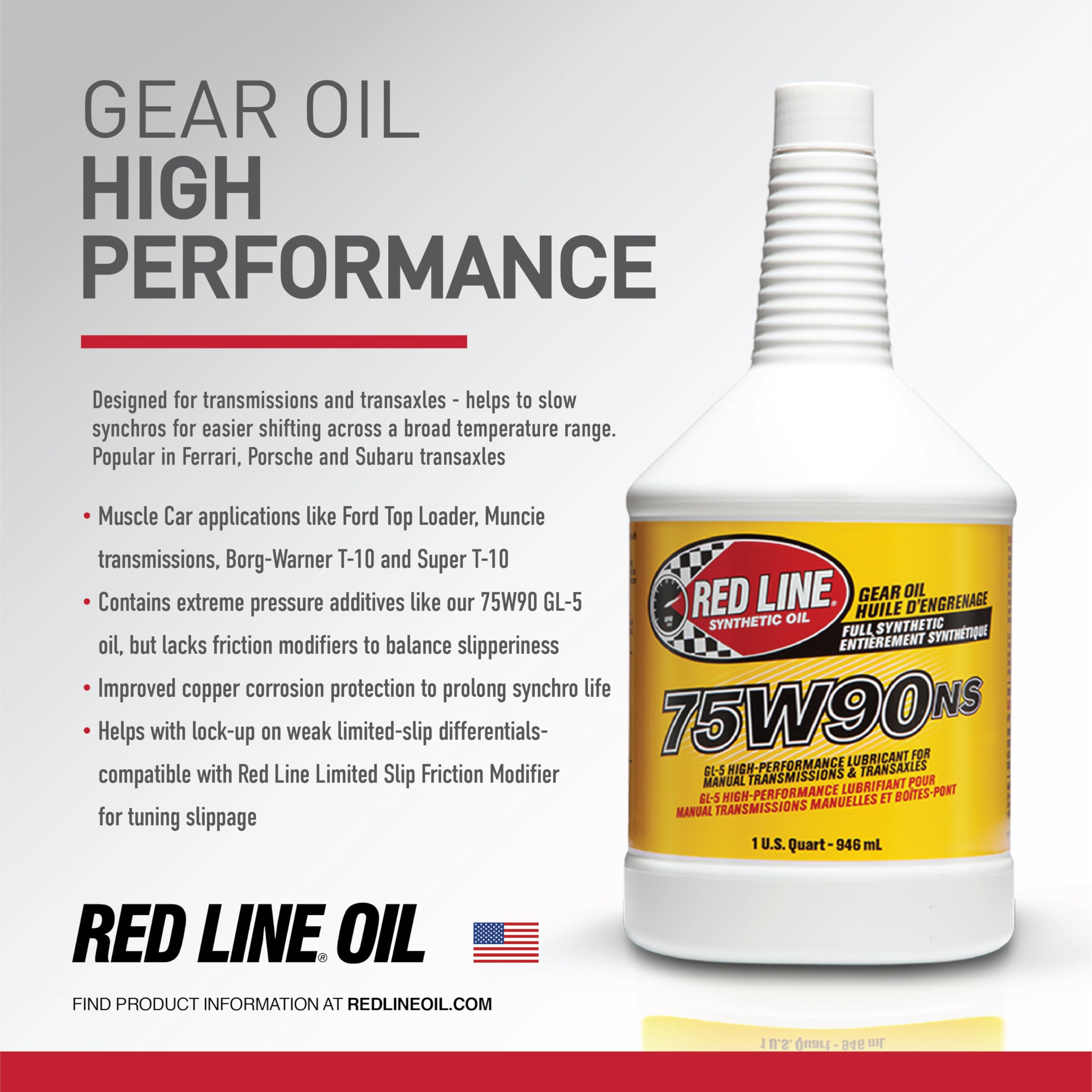 75W90 Red Line Non-Slip Synthetic Gear Oil - 55 Gallon Drum