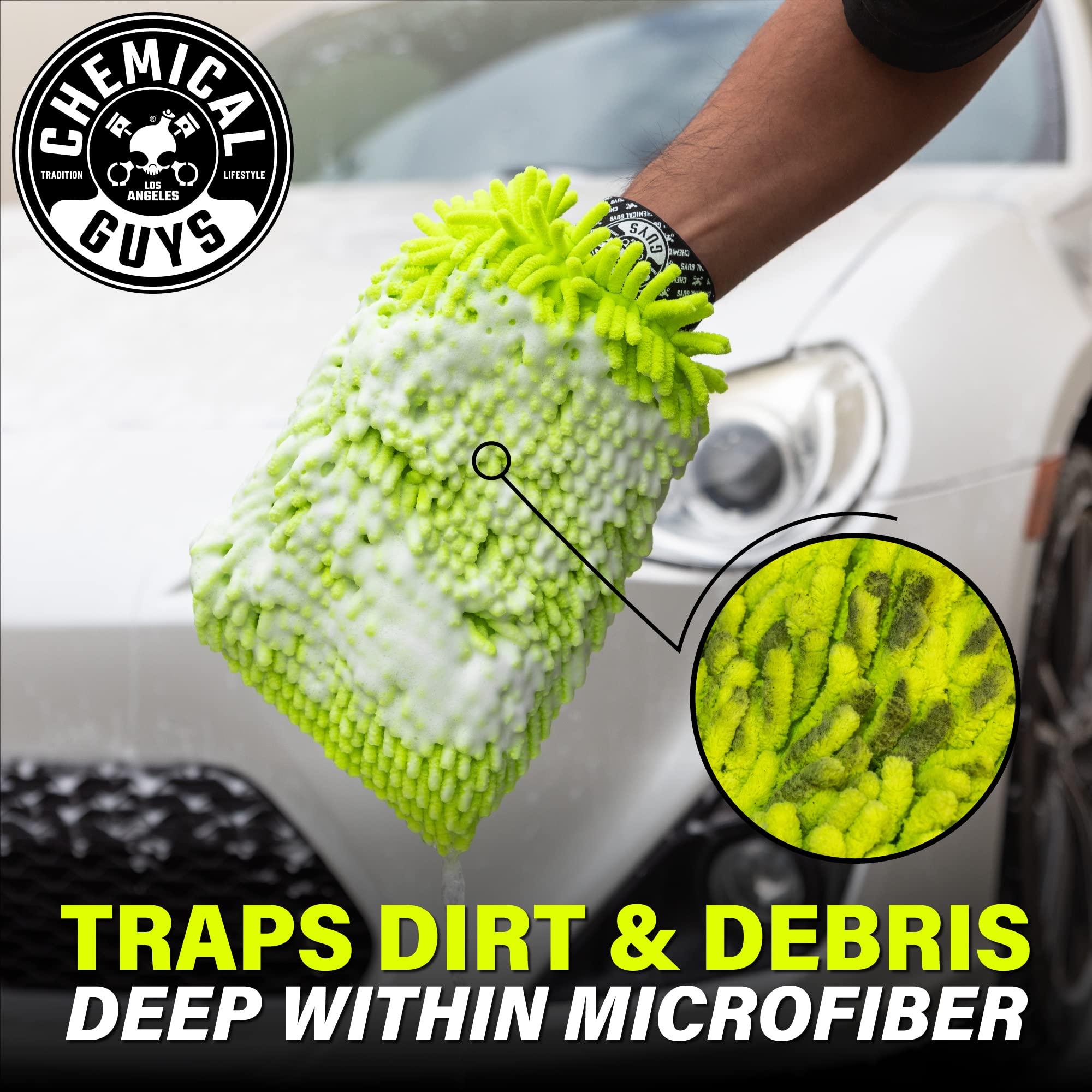 Chemical Guys Premium Chenille Scratch-Free Microfiber Wash Mitt for Car Washing - Lime Green, Ultra-Soft Car Wash Glove, Swirl-Free Finish, Safe for Trucks, SUVs, Motorcycles, and More