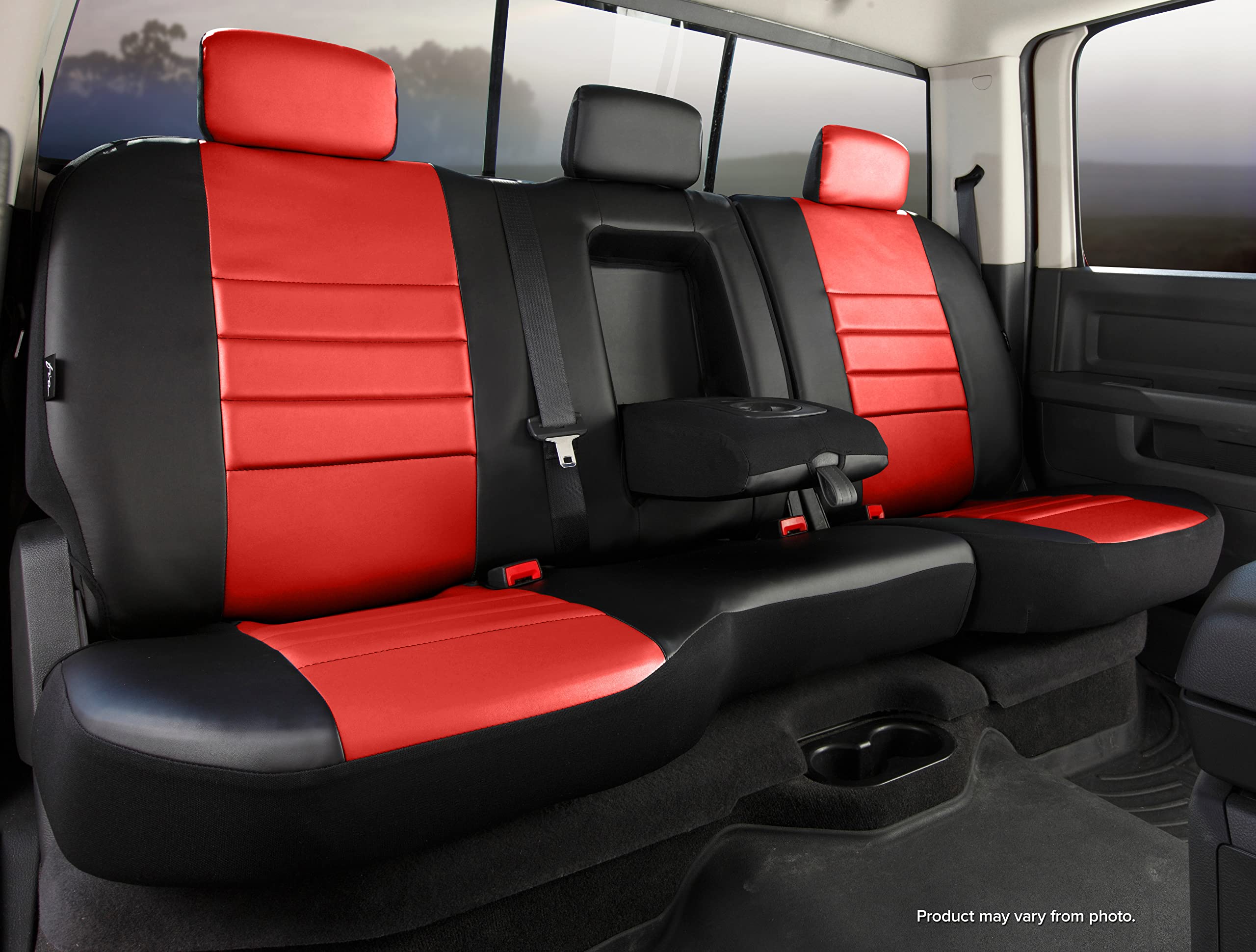 Custom Fit FIA SL62-90 RED Rear Seat Cover Split Seat 60/40 - Leatherette (Black w/Red Center Panel)