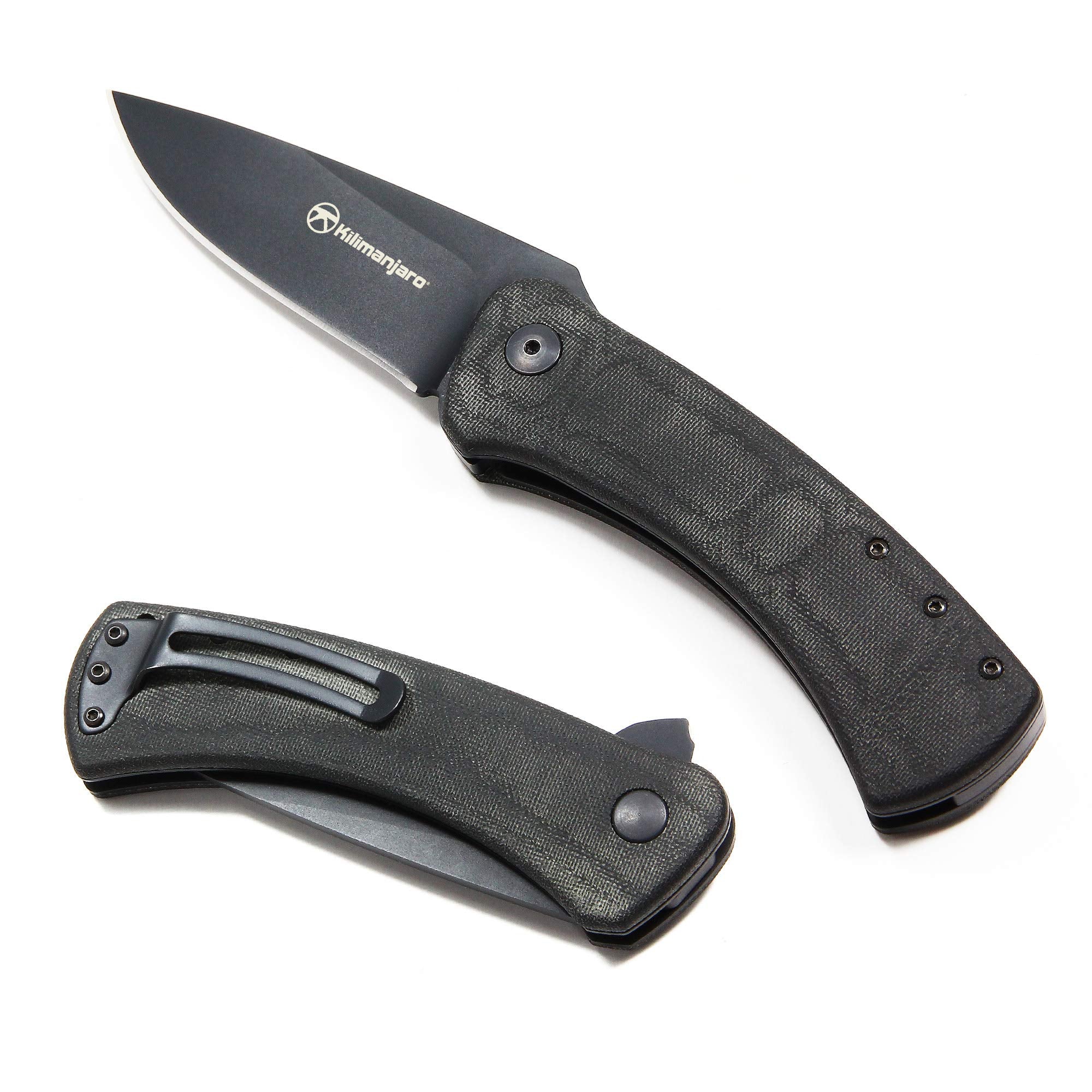 Kilimanjaro Folding Knife, Micarta Handle, Flipper Style Blade, AUS-10 Stainless Steel, Coated, Daniel Winkler Grey, One Size