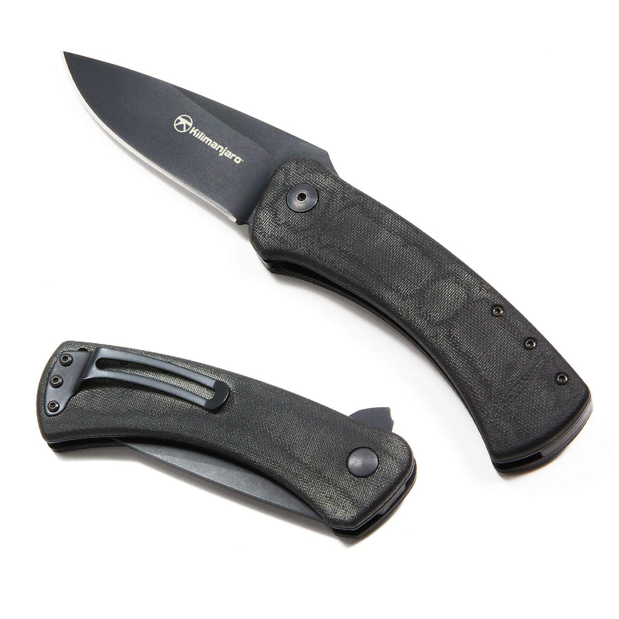 Kilimanjaro Folding Knife, Micarta Handle, Flipper Style Blade, AUS-10 Stainless Steel, Coated, Daniel Winkler Grey, One Size