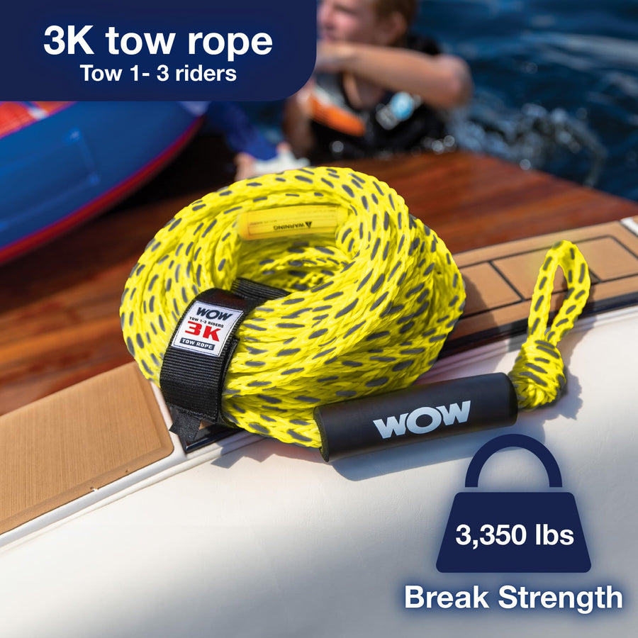 60 ft. WOW Sports 3k Tow Rope with Floating Foam Buoy 1 2 or 3 Person Tow Rope for Boating, 17-3030