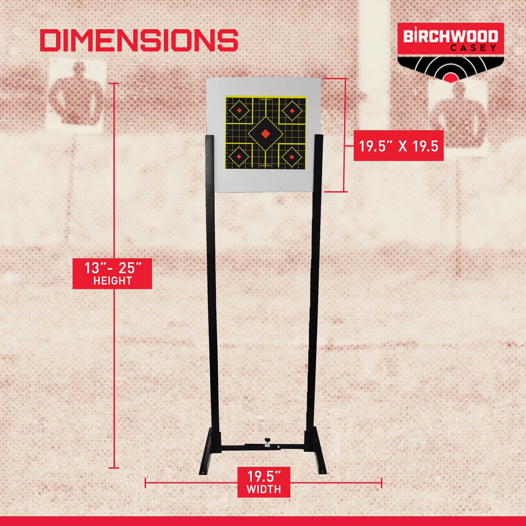 Adjustable Birchwood Casey Target Stand Kit for Shooting - Durable Powder-Coated Steel Target Stand, 6 Modular Uprights, Single Target Backer, Upright Posts, 19.5" x 19.5" White Backer Board Included