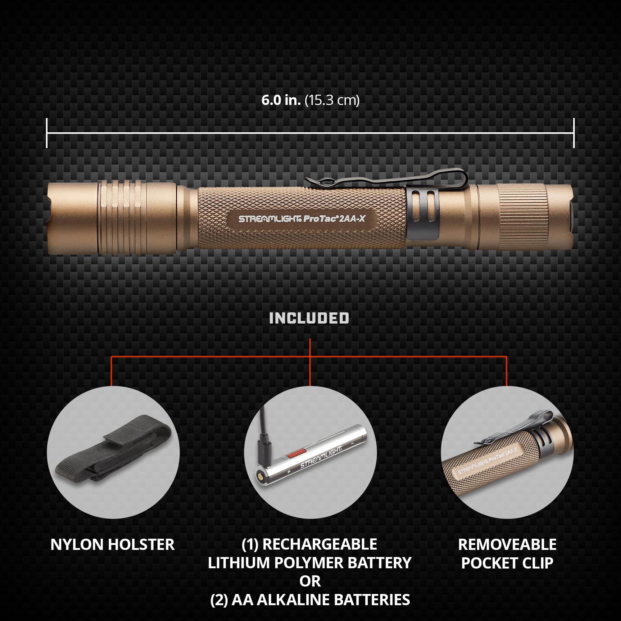 ProTac 2AA-X Streamlight 550-Lumen Multi-Fuel Personal Carry Tactical Flashlight with USB-C Rechargeable Battery, Coyote