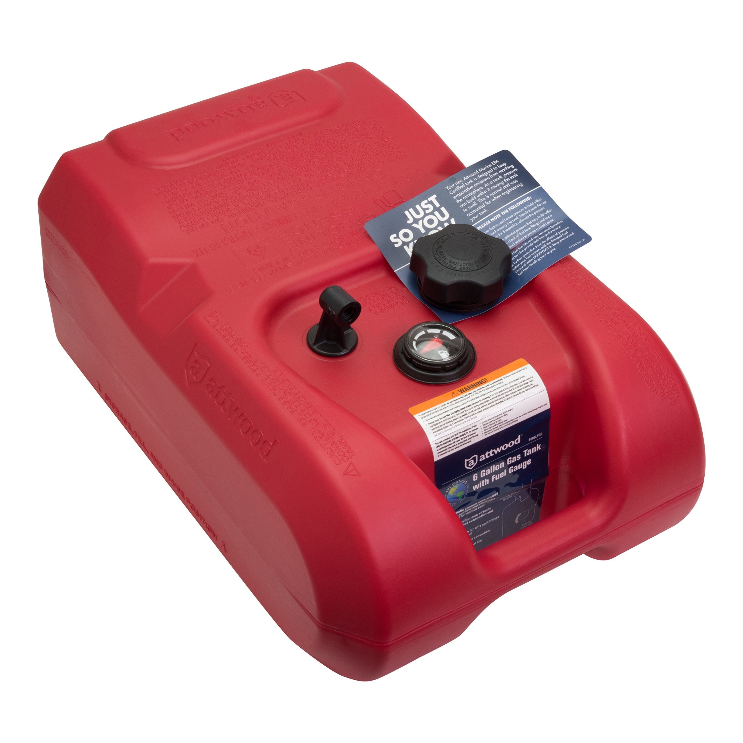 6-Gallon attwood Portable Marine Boat Fuel Tank with EPA and CARB Certified Gauge