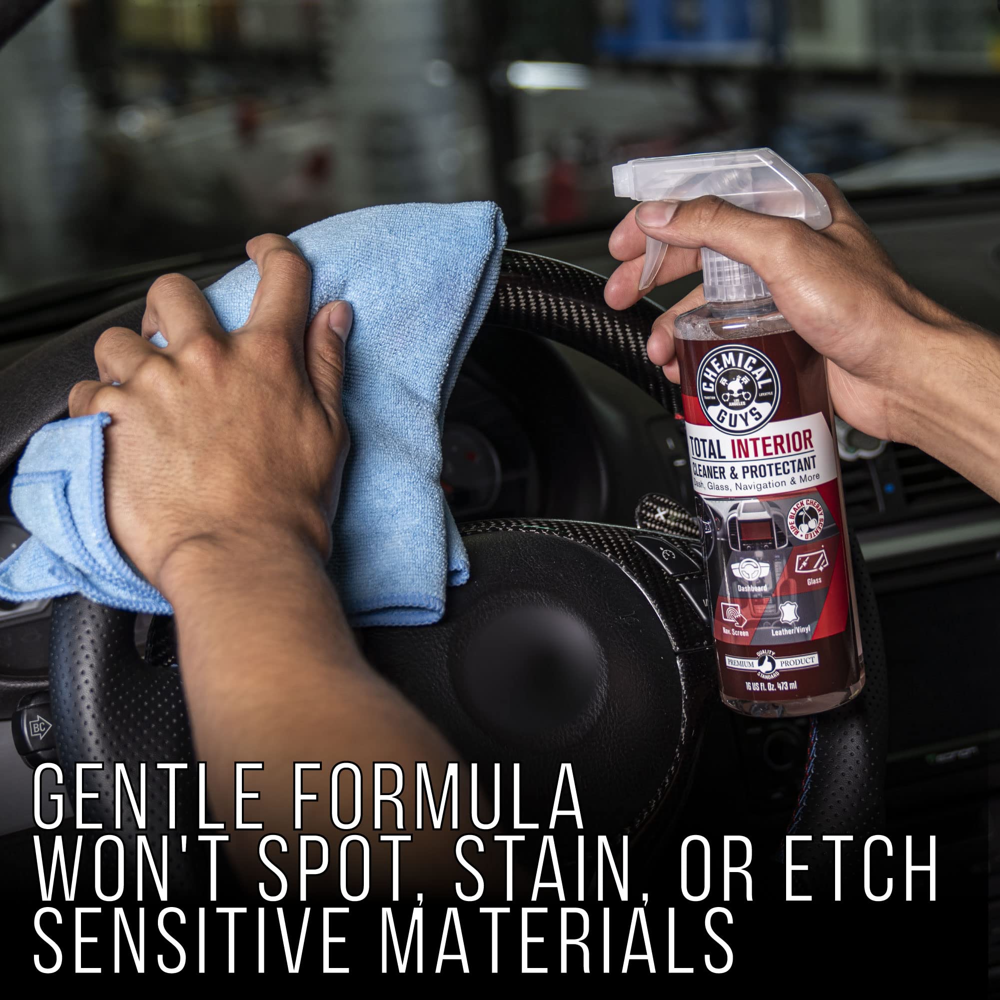 Chemical Guys Black Cherry Total Interior Cleaner & Protectant - Car Cleaning Spray, Cleans and Protects Leather, Vinyl, Plastic, Rubber, and Glass, Safe for Trucks, SUVs, Jeeps, RVs & More - 16 oz