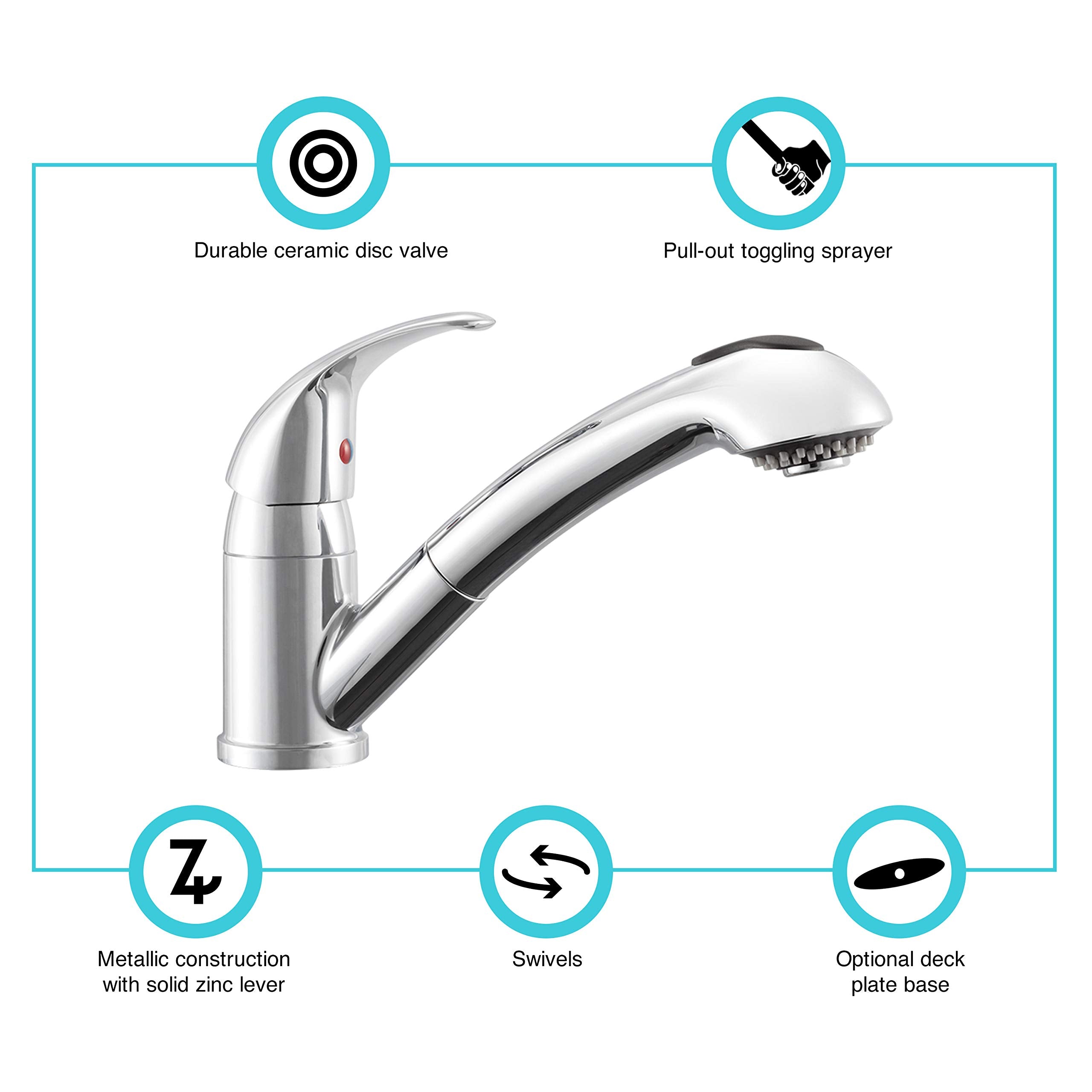 Dura Faucet RV Pull-Out DF-NMK852-CP Single Handle Kitchen Sink Faucet - One-Hole (Chrome)