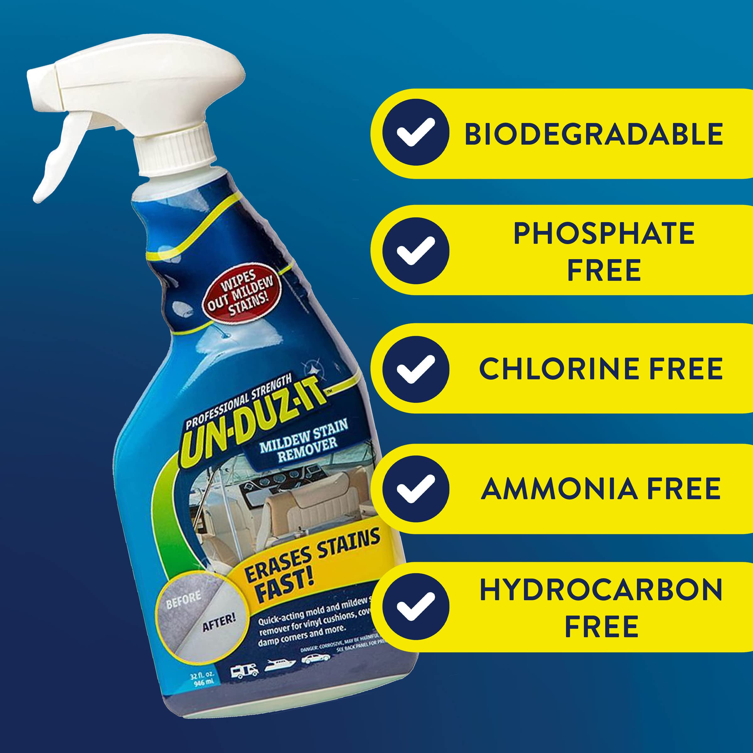 Stain Remover Spray UN-DUZ-IT, for Vinyl Seats, Awnings, and Canopies, 32 Fl Oz Spray Bottle
