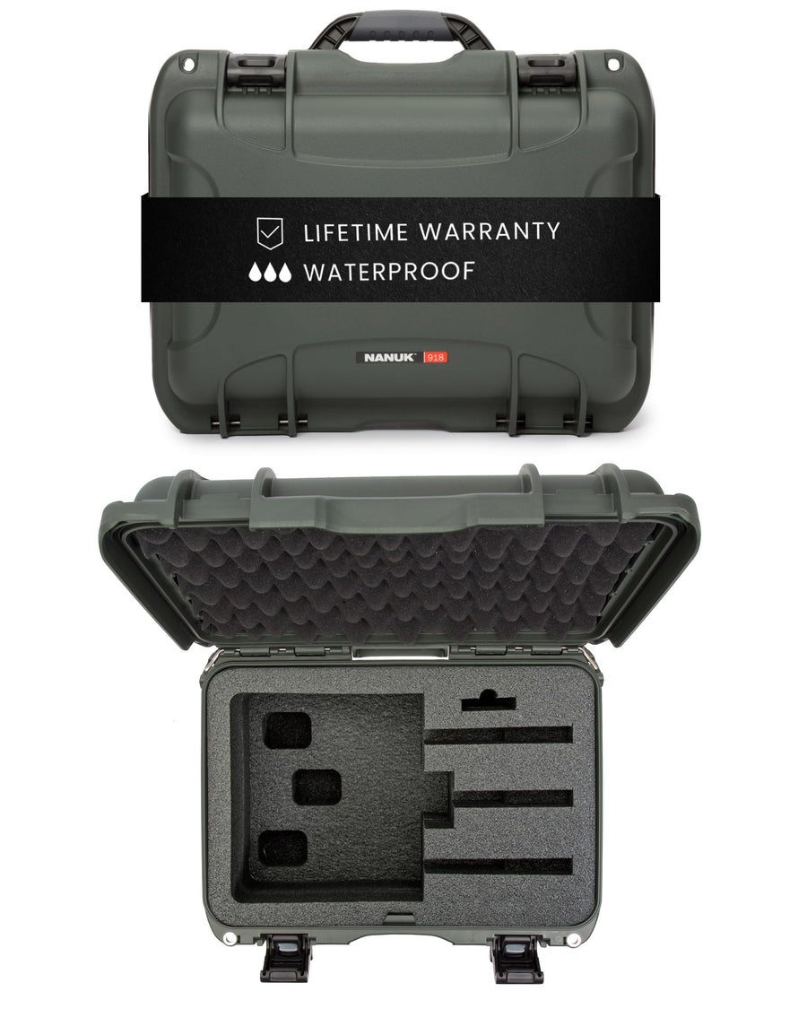 NANUK 918 Hard Case with Custom Foam Insert 3 UP, IP67 Waterproof & Crushproof, Rugged Construction for Ultimate Protection, Made in North America – Olive (16.9” x 12.9” x 9.3”)