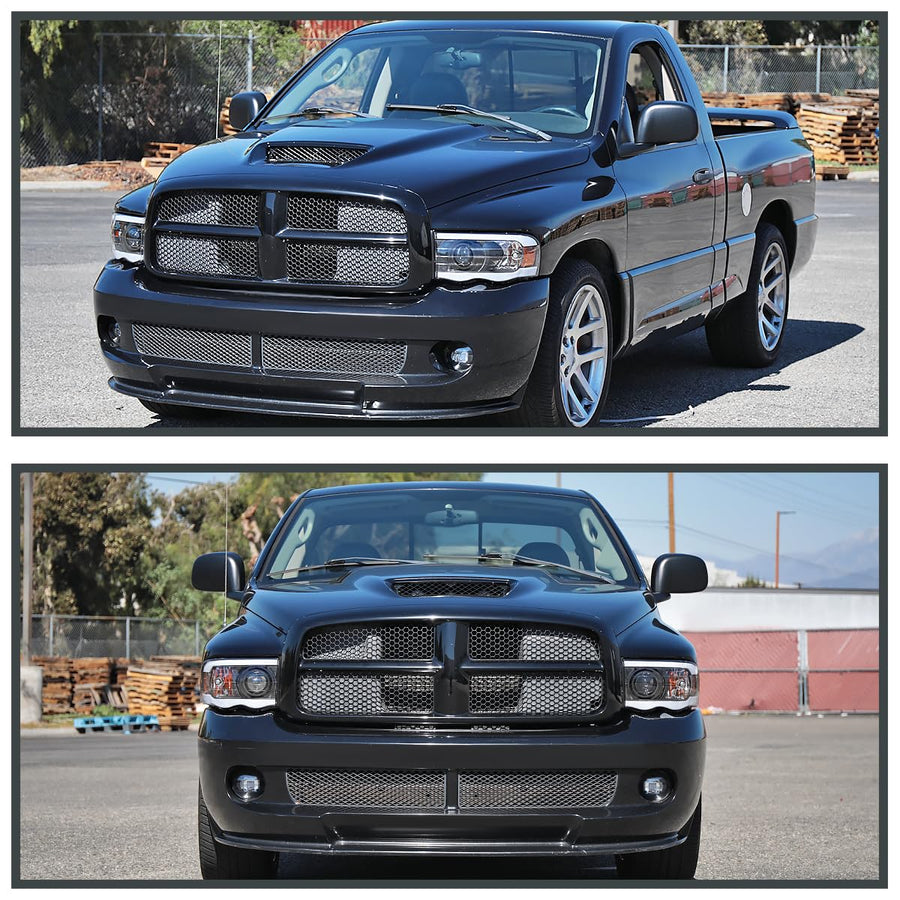 Matte Black LED Tube Projector Headlights SPEC-D TUNING Compatible with 2002-2005 Dodge Ram 1500, 2003-2005 Dodge Ram 2500/3500, Left + Right Pair Headlamps Assembly
