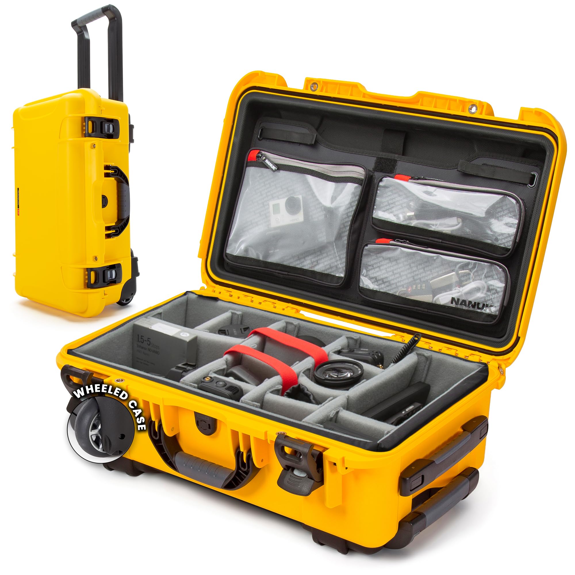 Pro Photo Kit NANUK 935 – Waterproof Travel Camera Hard Case with Padded Dividers and Wheels, 22” x 14” x 9” - Dustproof and Impact Resistant, Airline Carry-On Approved – Yellow