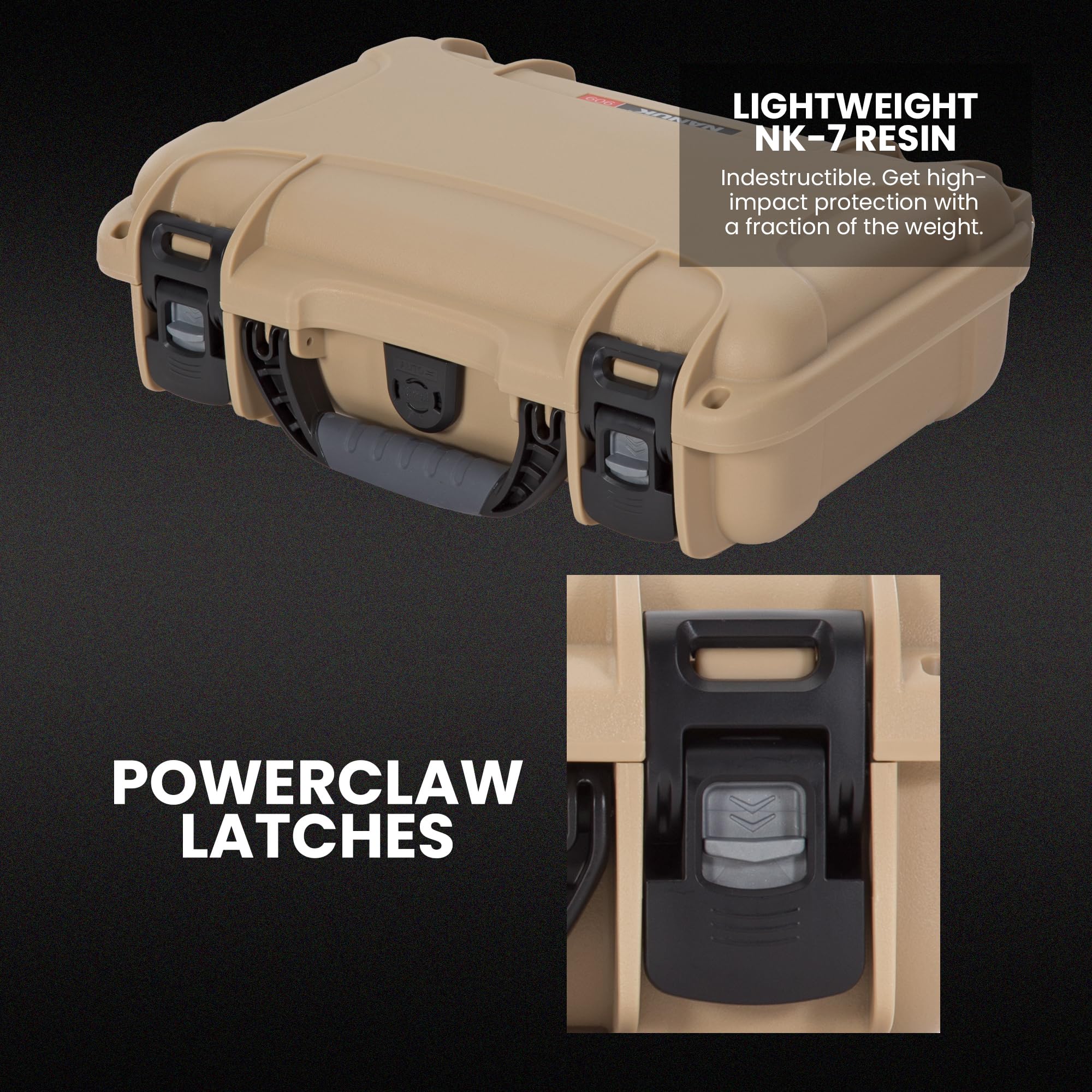 Classic NANUK 909 Hard Case with Custom Foam Insert, IP67 Waterproof & Crushproof, Rugged Construction for Ultimate Protection, Made in North America – Tan (12.6” x 9” x 4.4”)