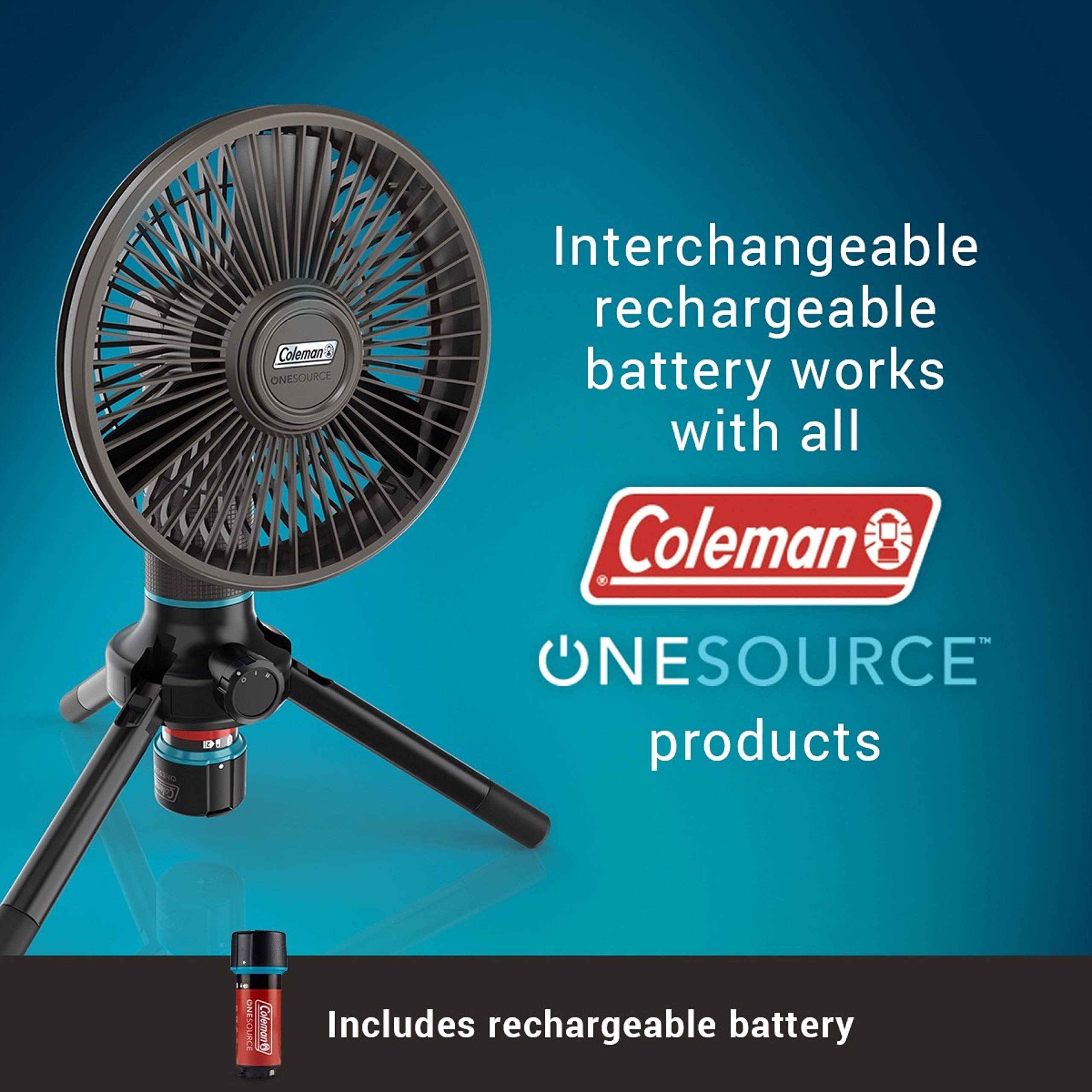 Coleman OneSource Outdoor Rechargeable Camping Gear: Camp Shower, Cordless Vacuum, Fan, Speaker, & Air Pump—All Powered by One Interchangeable Battery!