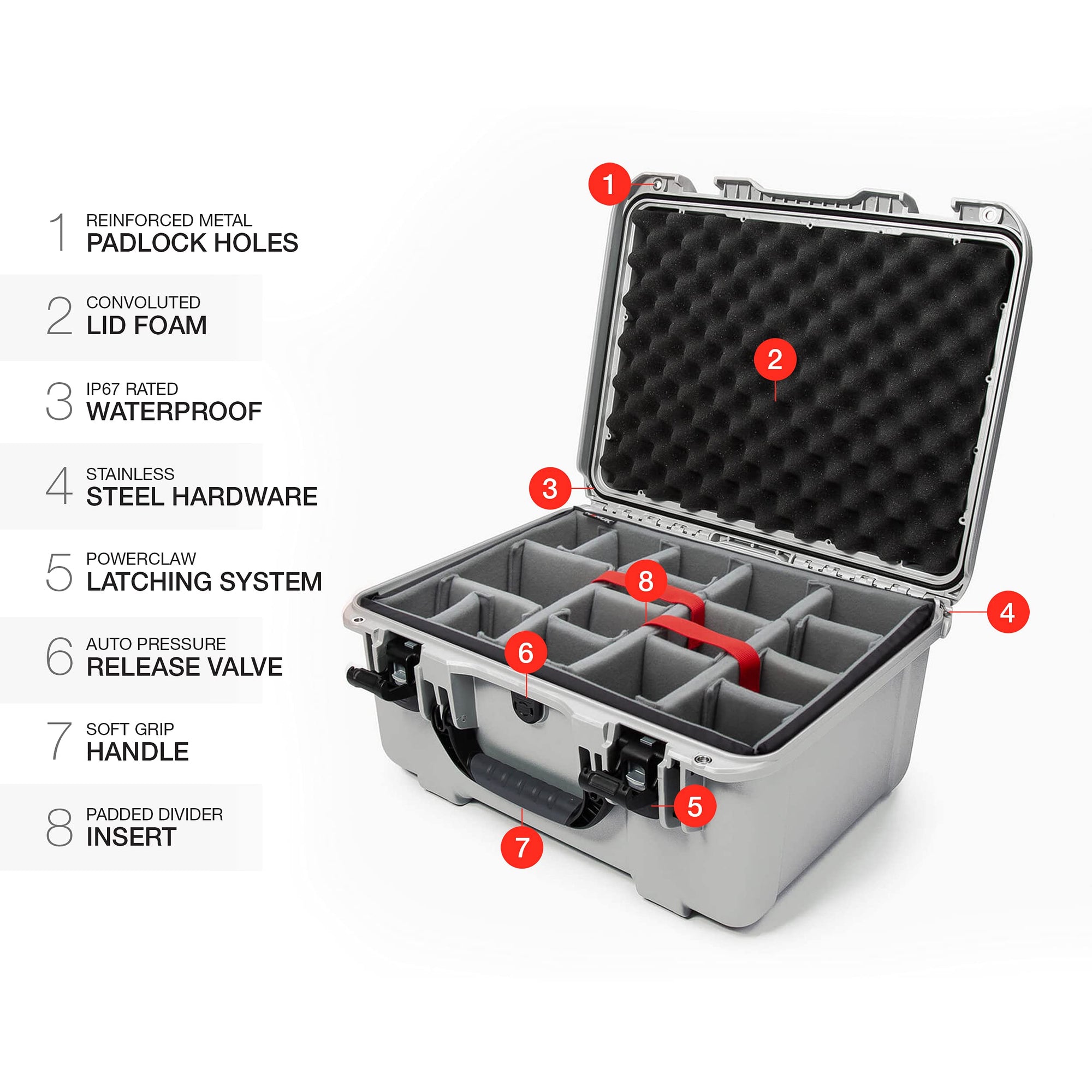 Waterproof Nanuk 933 Hard Case with Padded Dividers - Silver