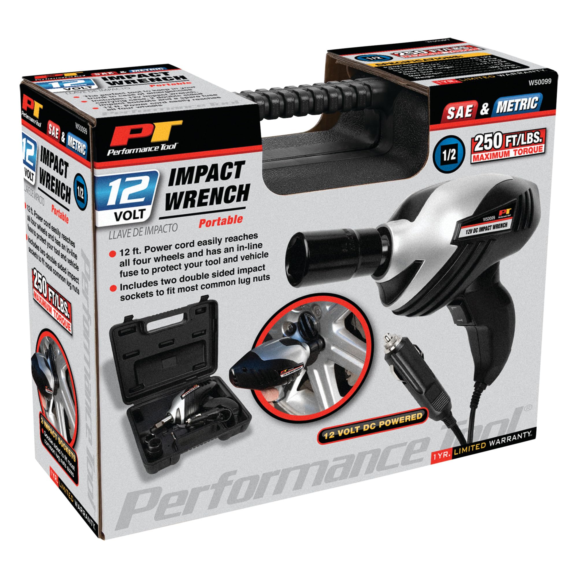 12v DC Performance Tool W50099 1/2 in. Drive Impact Wrench - High Torque Cordless Electric Power Tool for Auto Repair and Heavy Duty Applications