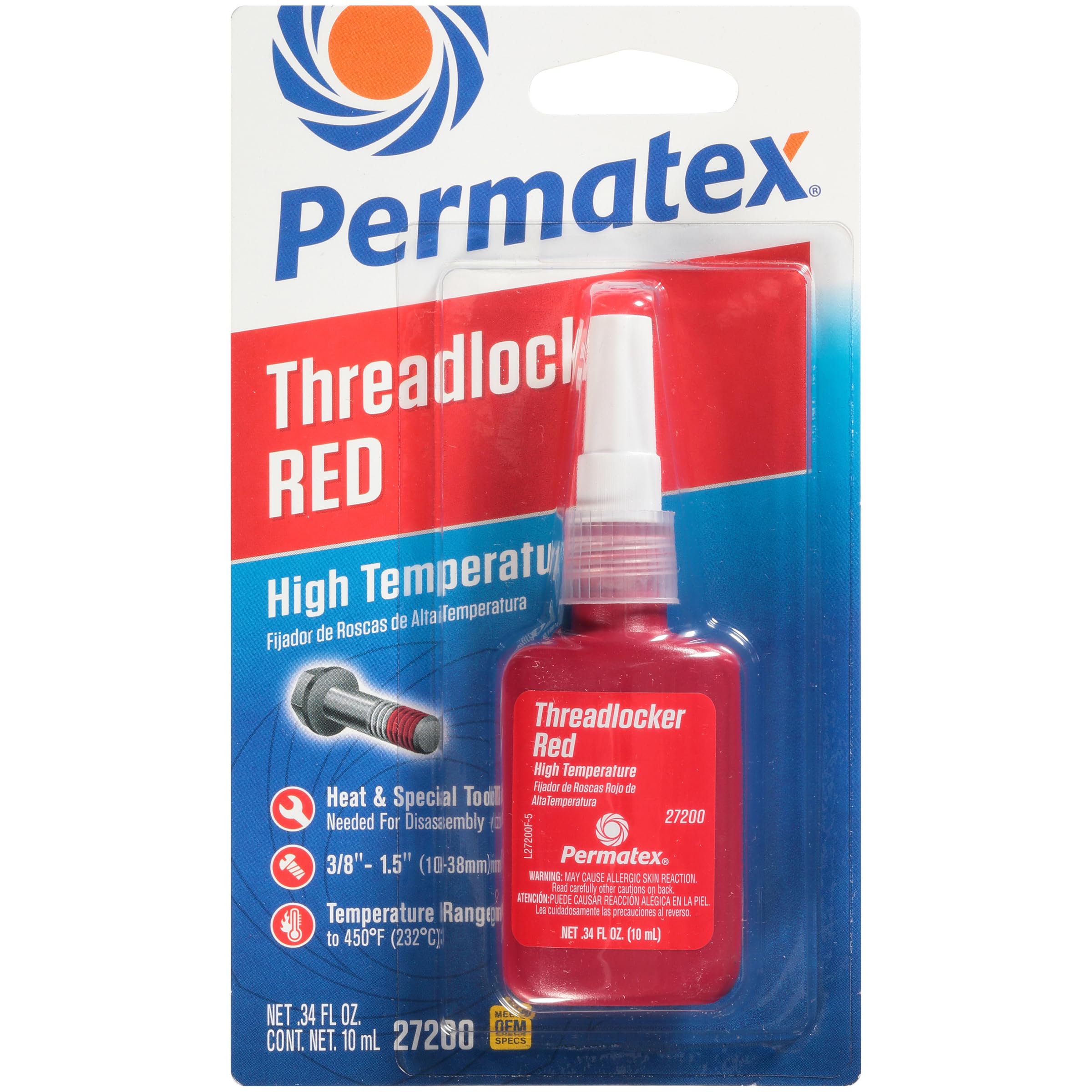 Permatex Hiigh Temperature Threadlocker Red, 10 ml