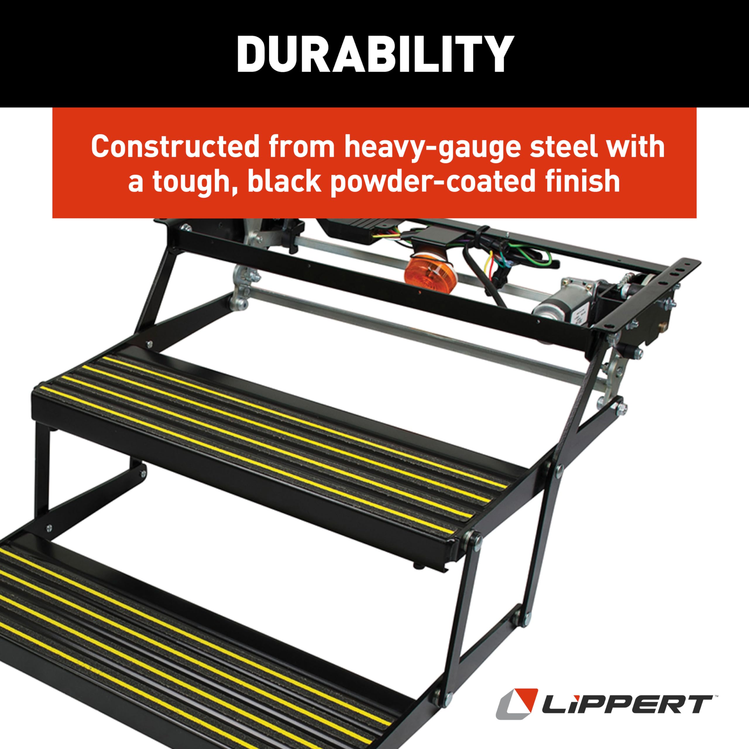 Kwikee Double Electric Revolution RV Steps for 5th Wheel RVs, Travel Trailers, Motorhomes, Hidden Light, Auto Extend and Retract, Anti-Slip Surface, 750 lb. Capacity, Steel Construction - 3725791