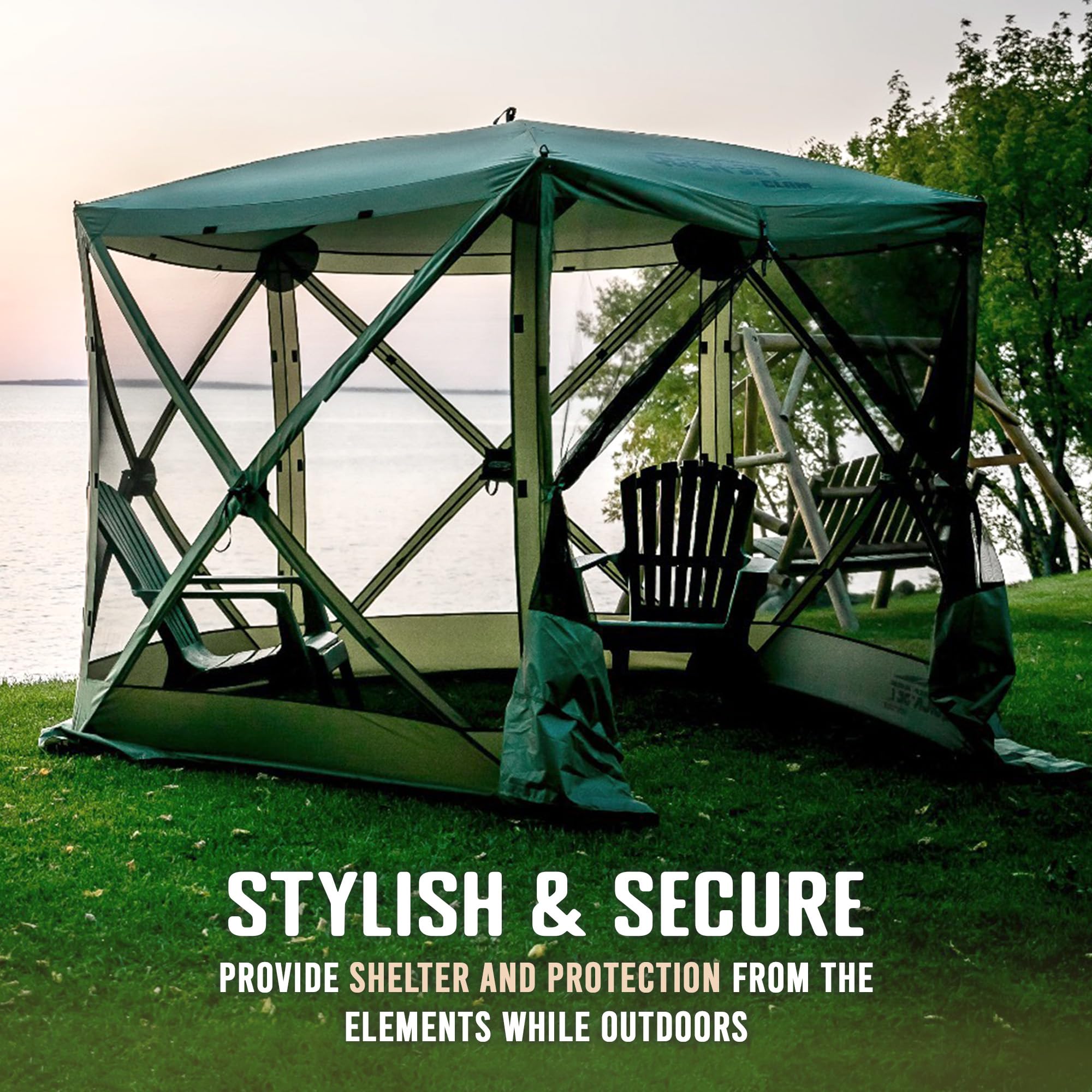 Pop Up CLAM Screen Tent, Outdoor Camping Gazebo Canopy, Venture, 9' x 9', Green