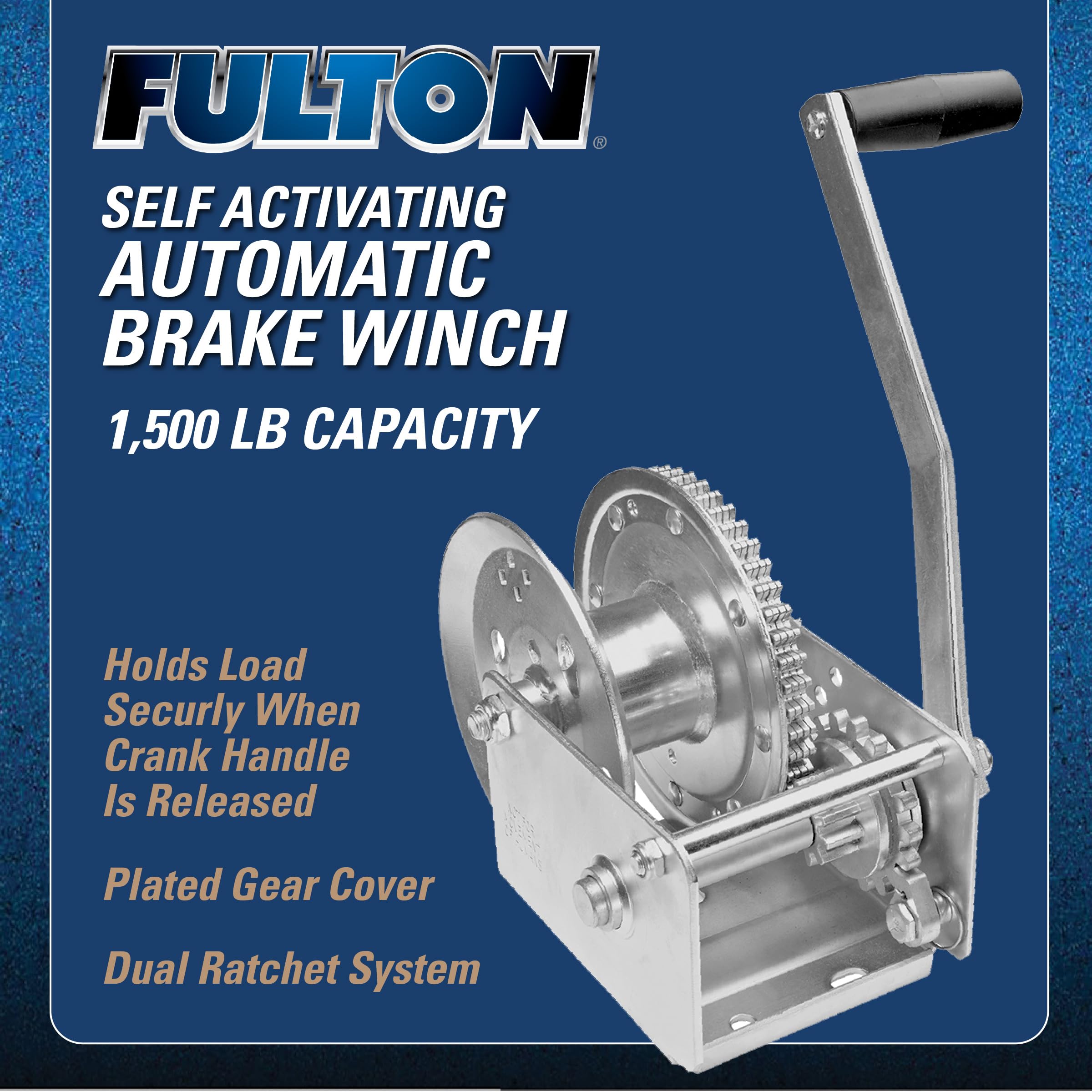 Brake Winch Fulton 143100, 1,500 lbs. Capacity, No Strap, Single-Speed Hand Crank Winch, Dual Ratchet System