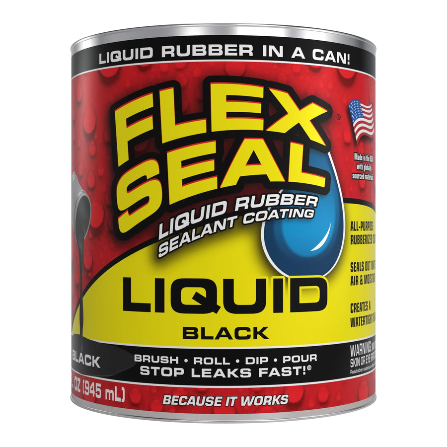 Flex Seal Liquid, Waterproof Rubber Coating Sealant, Flexible, Breathable, and UV Resistant, Roof Repair, Basements, RV, Campers, Trailers, Marine, EPDM, Masonry, Black, 32 oz