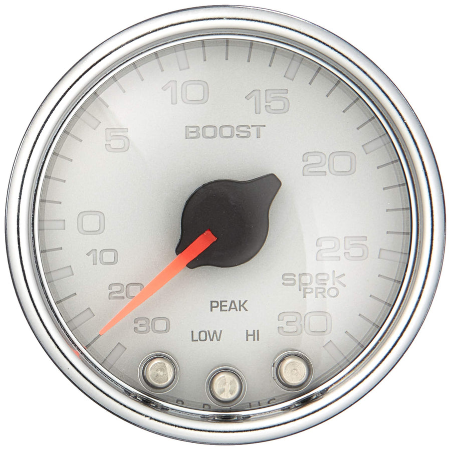 Gauge Boost AUTO METER P30221 (Spek-Pro 2 1/16", 30Inhg-30Psi, Stepper Motorwith Peak & Warn, Silver/Chrome, Spek-Pro)