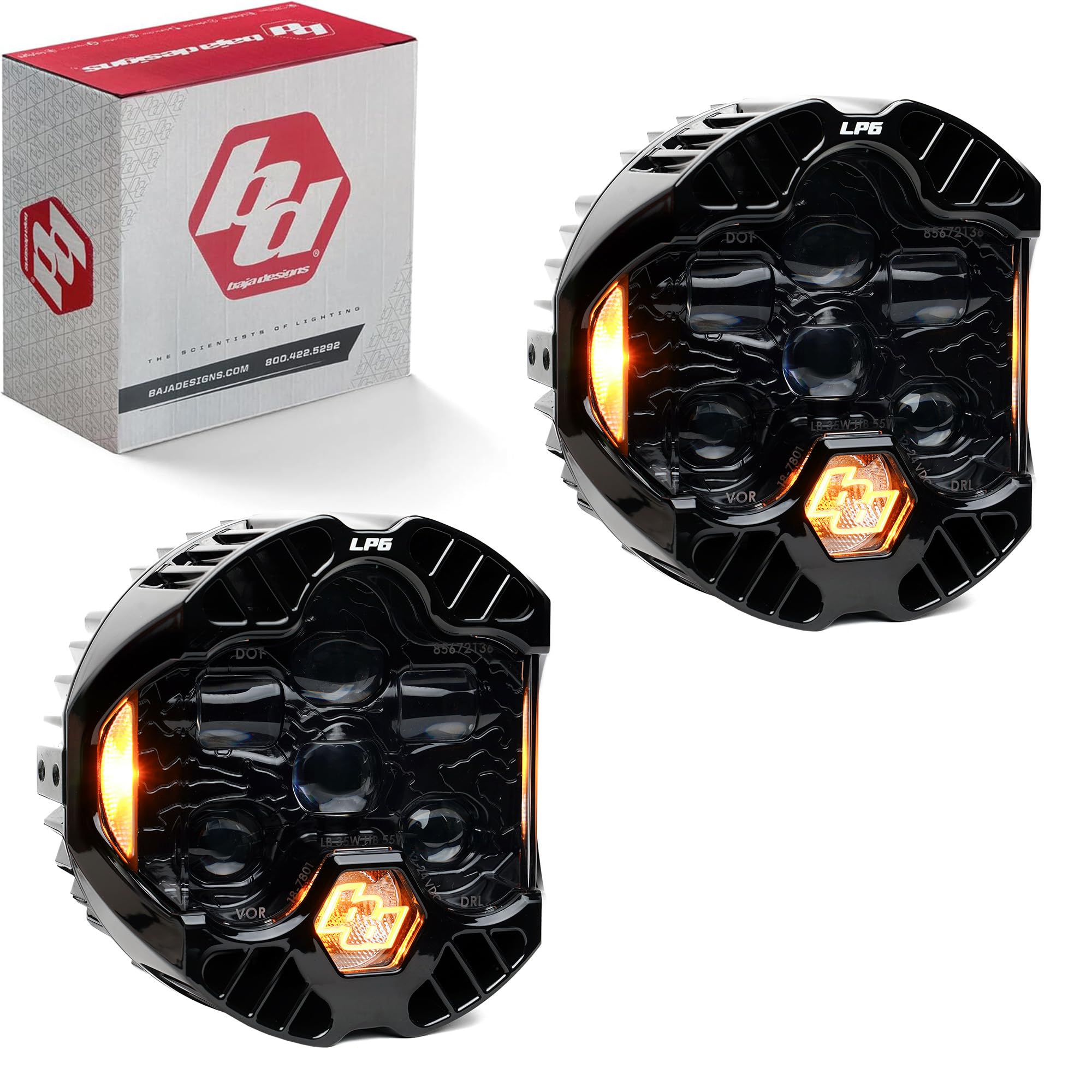 Baja Designs LP6 DOT SAE 6.5" Road-Legal LED Headlight – High/Low Beam Functionality with Amber DRL - Universal Fit for Motorcycle, Jeep, & Off-Road (Pair)