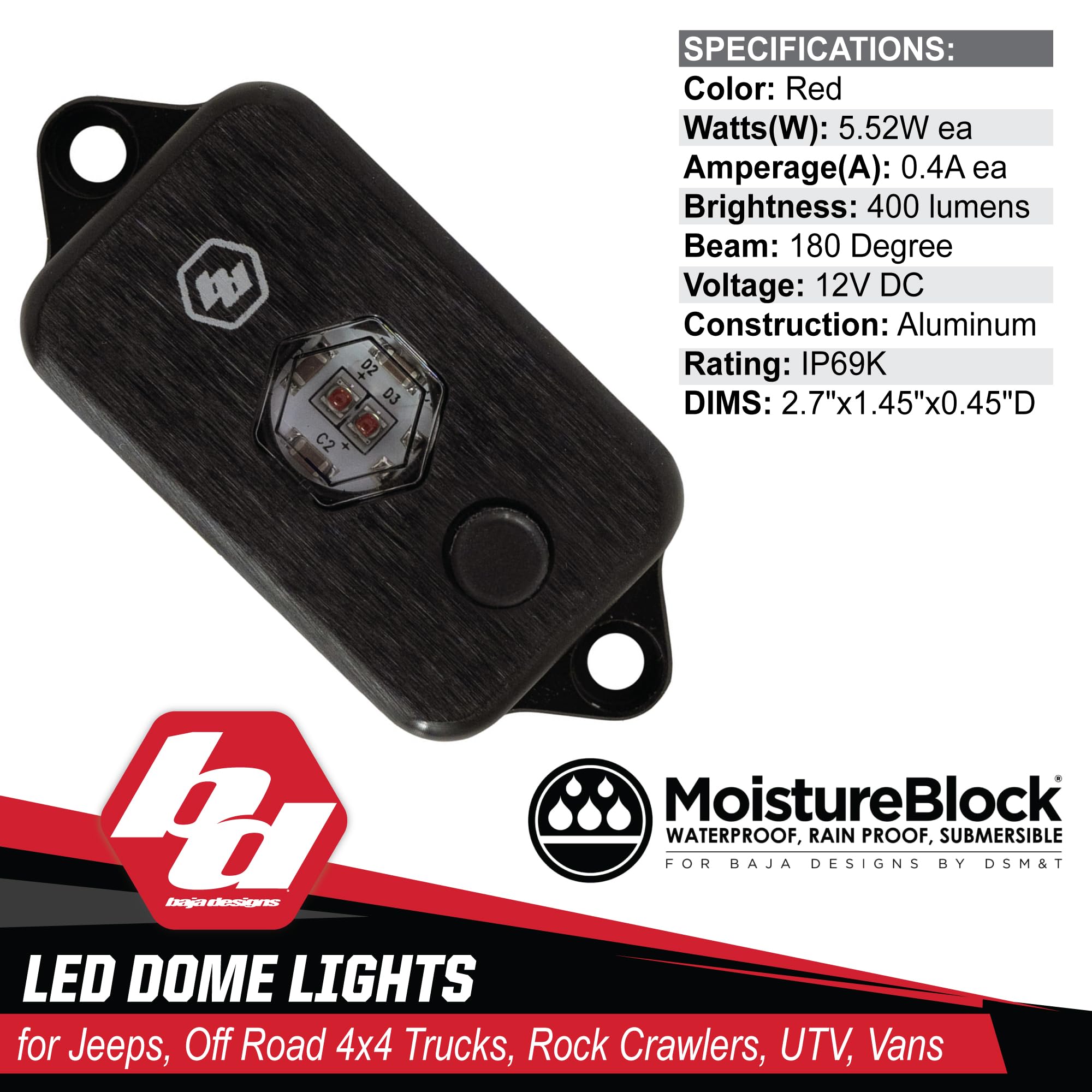 LED Dome Light Baja Designs with Switch (Red)
