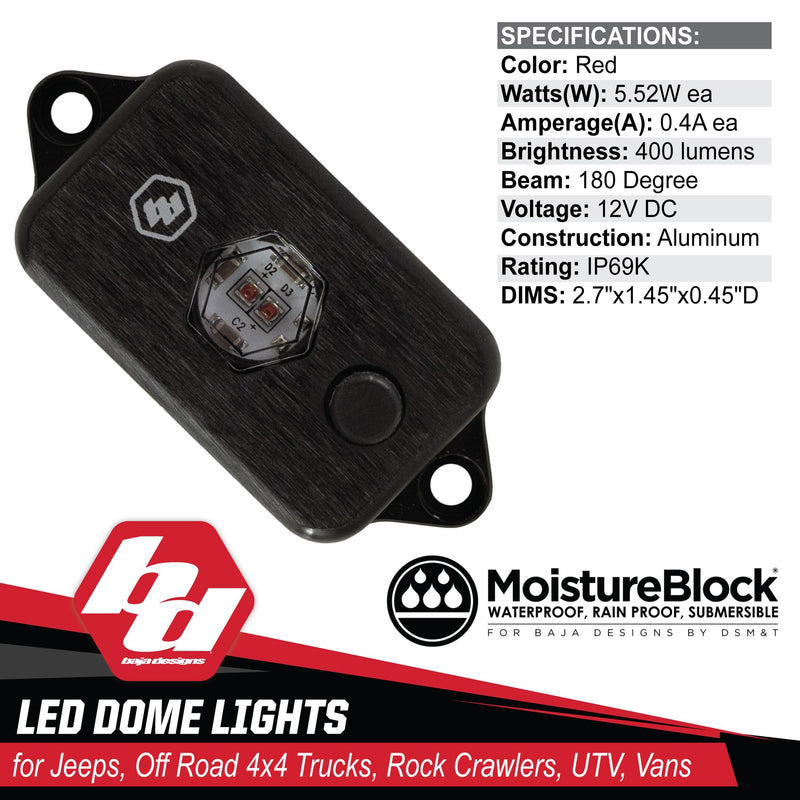 LED Dome Light Baja Designs with Switch (Red)