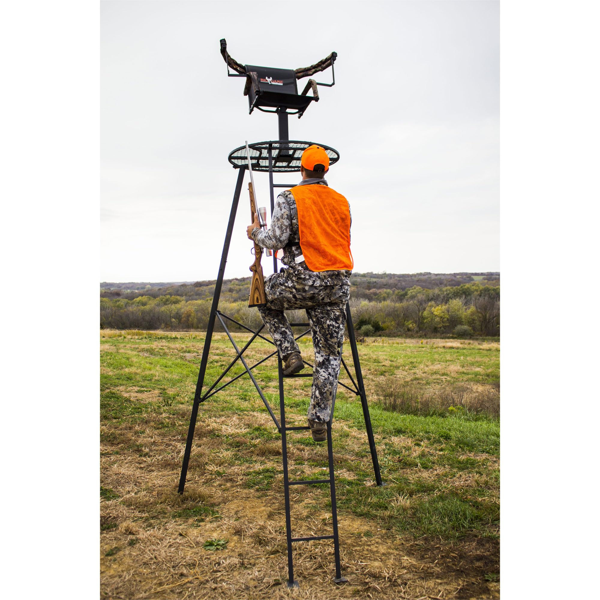 Apex Tripod Stand Big Game, 1 Person Deer Hunting Climbing Ladder Stand with Rotating Seat and Shooting Rail, 12.5'