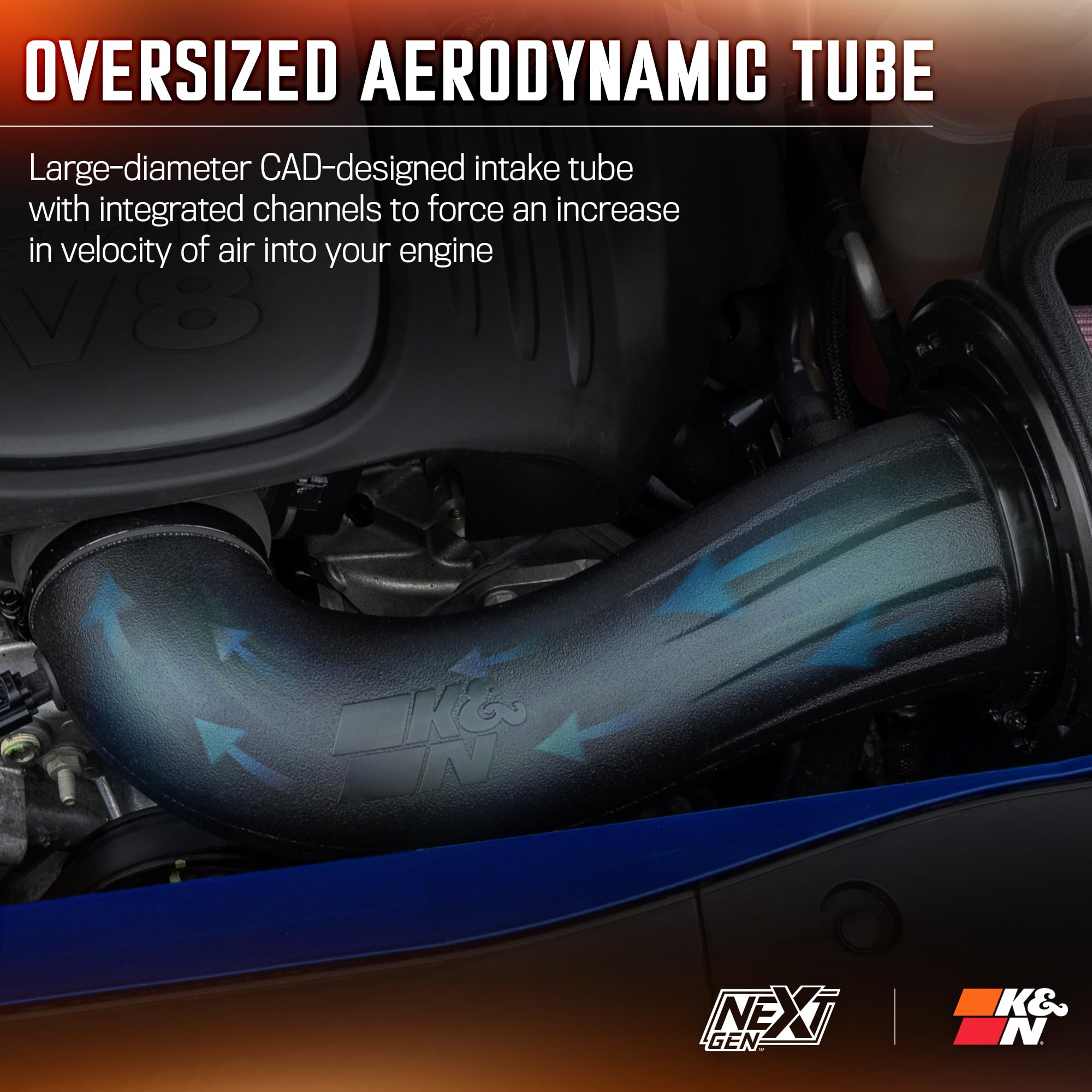 NextGen K&N Cold Air Intake System: High-Flow Cotton Filter: Compatible with 2011-2023 Dodge/Chrysler: Challenger, Charger, 300, 300C, 300S, 50-1542