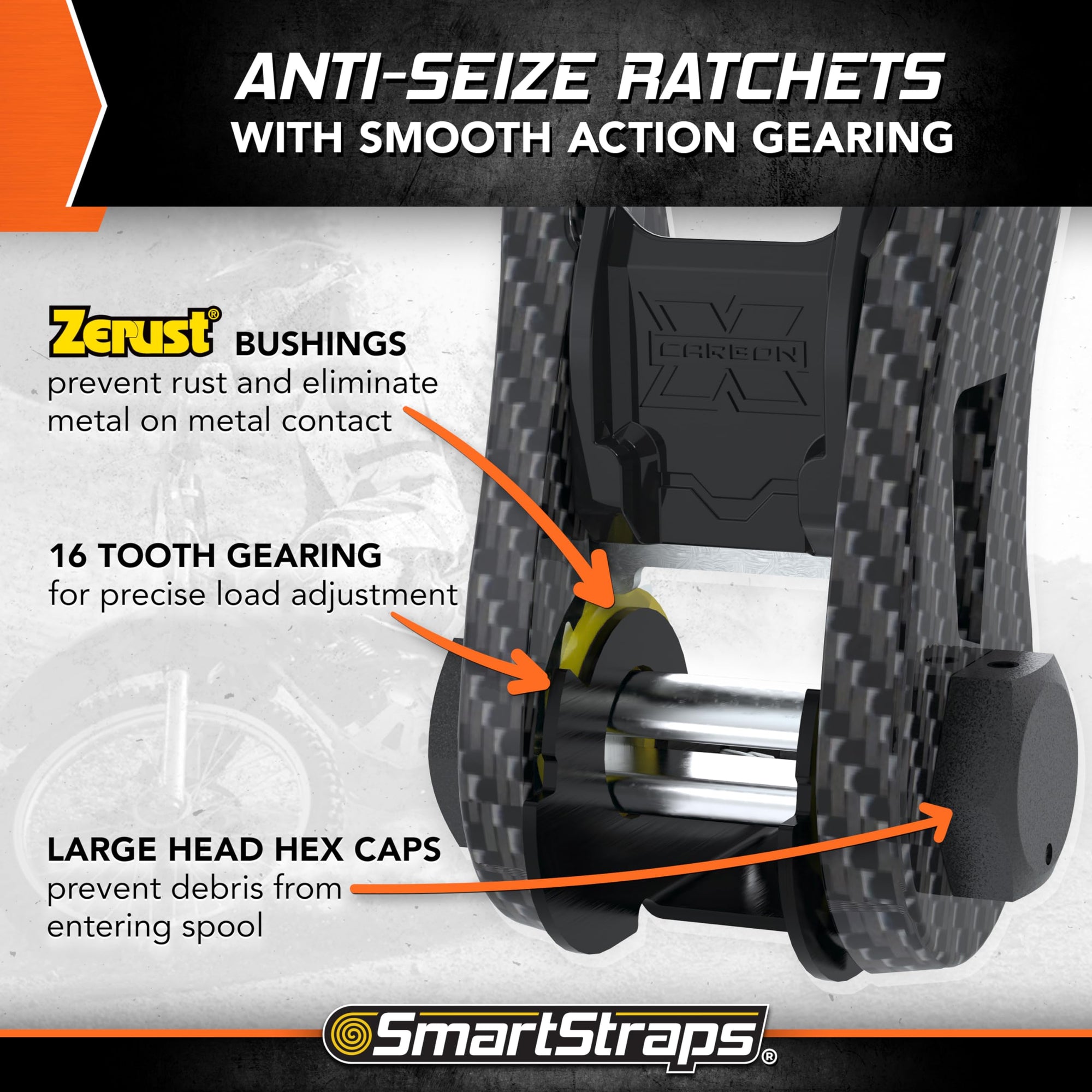 CarbonX Ratchet Tie Downs SMARTSTRAPS - 249 14' 3000lb 4 Pk