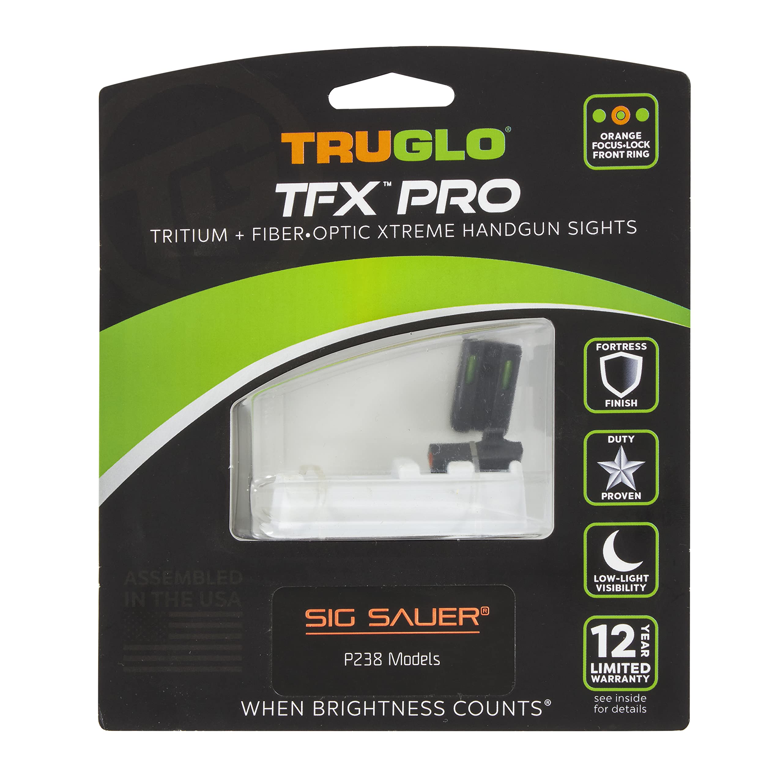 Handgun Sight TRUGLO TFX PRO | Compact Snag-Free Durable Shock-Resistant Glowing Tritium & Fiber-Optic Xtreme Night Sight with High Contrast Orange Front Ring, Compatible with Sig Sauer