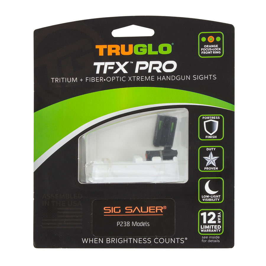 Handgun Sight TRUGLO TFX PRO | Compact Snag-Free Durable Shock-Resistant Glowing Tritium & Fiber-Optic Xtreme Night Sight with High Contrast Orange Front Ring, Compatible with Sig Sauer