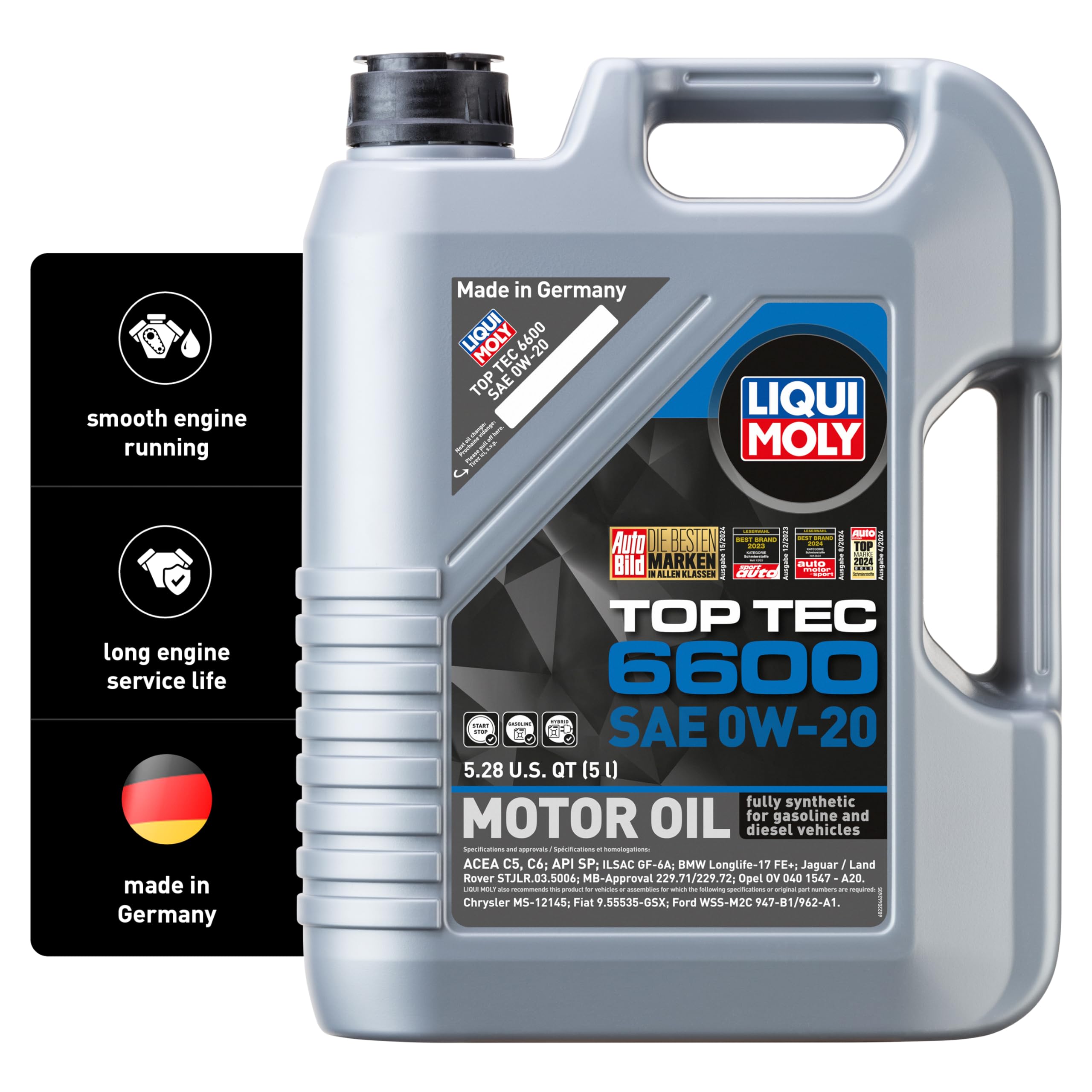 Liqui Moly SAE 0W-20 Top Tec 6600 | Fully synthetic engine oil | 5 Liter | SKU: 22046