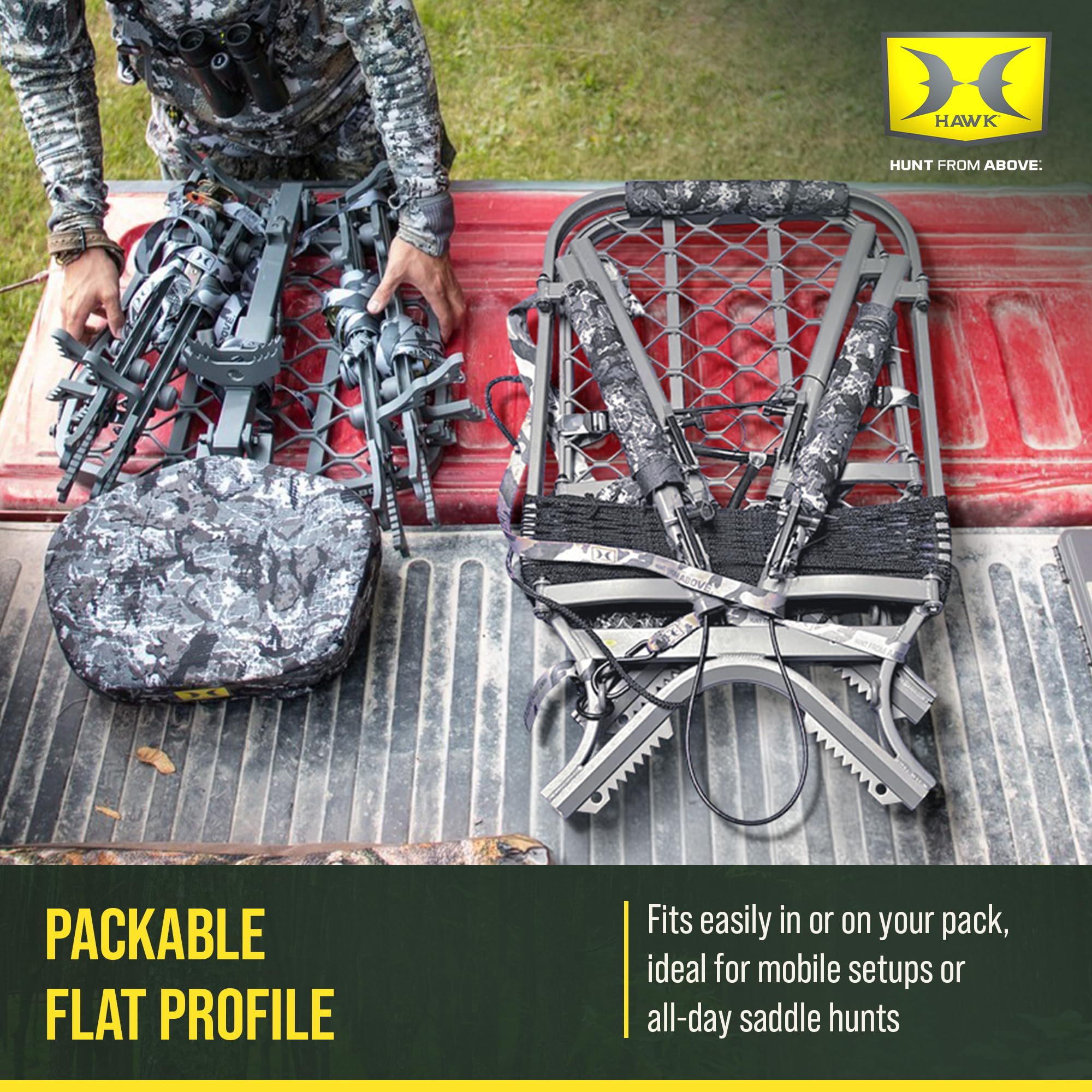 Ultra-Lite Hawk Climber, Hang-On Tree Stand Hunting Gear with Memory Foam Seat, All-Welded Platform, Foot Rest for Mobile Hunters, 38.75 x 23.25 Inch