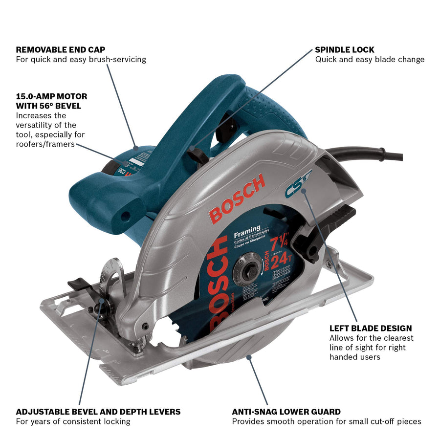 BOSCH 7-1/4-Inch Circular Saw, CS5 120-Volt Bosch Blue