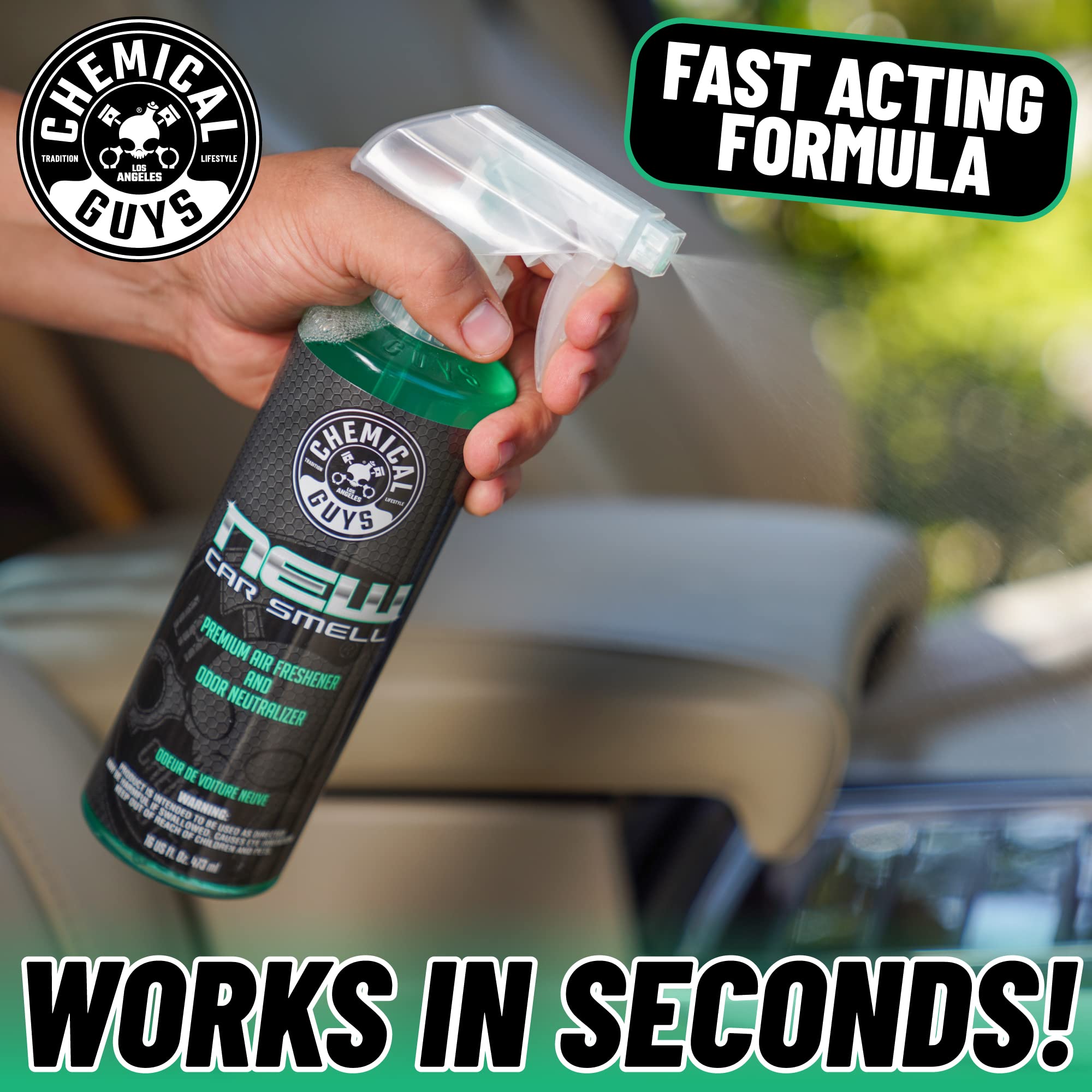 Chemical Guys Air Freshener New Car Smell and Premium Odor Eliminator Refreshes & Neutralizes Odors, Great Car Fresheners for Trucks, SUVs, RVs, and More - 16 oz