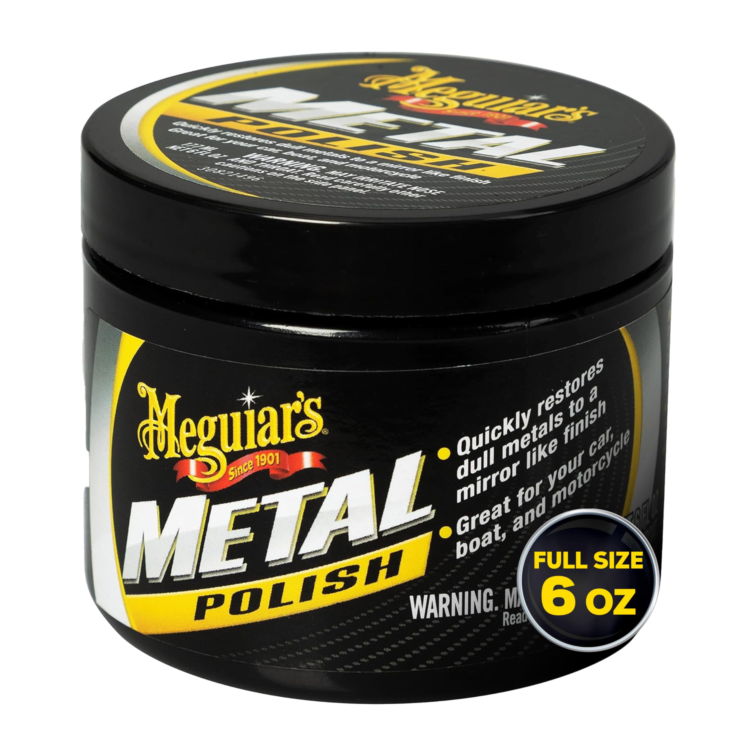 Meguiar's G211606 Metal Polish, Safe for All Uncoated Metals, for a Quick and Easy Clean Removes Stains and Swirls, Restores Shine, Pairs Well with Our Wheel Polisher Tool, 6 Oz