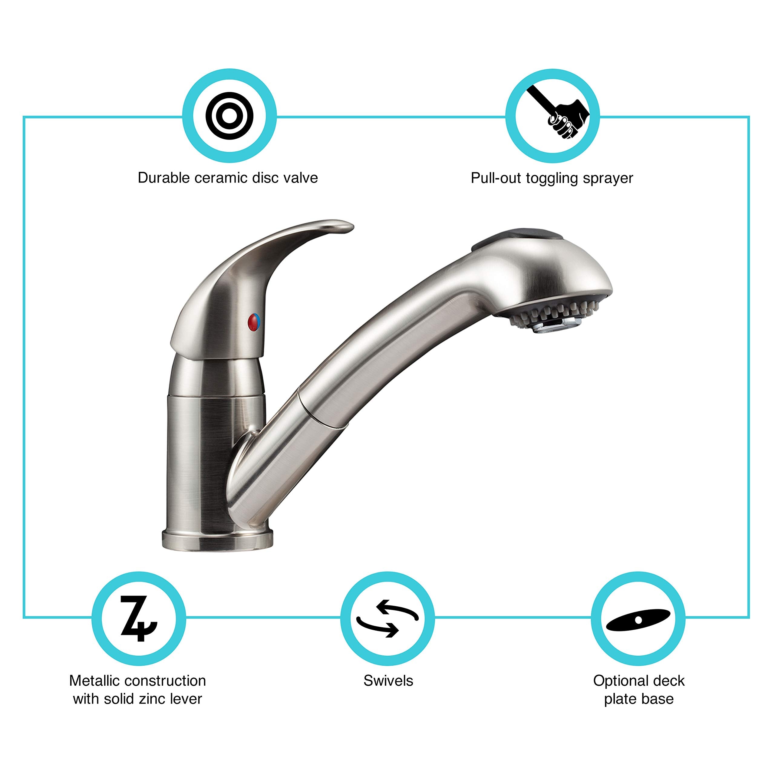 Dura Faucet RV Pull-Out DF-NMK852-SN Single Handle Kitchen Sink Faucet - One-Hole (Brushed Satin Nickel)