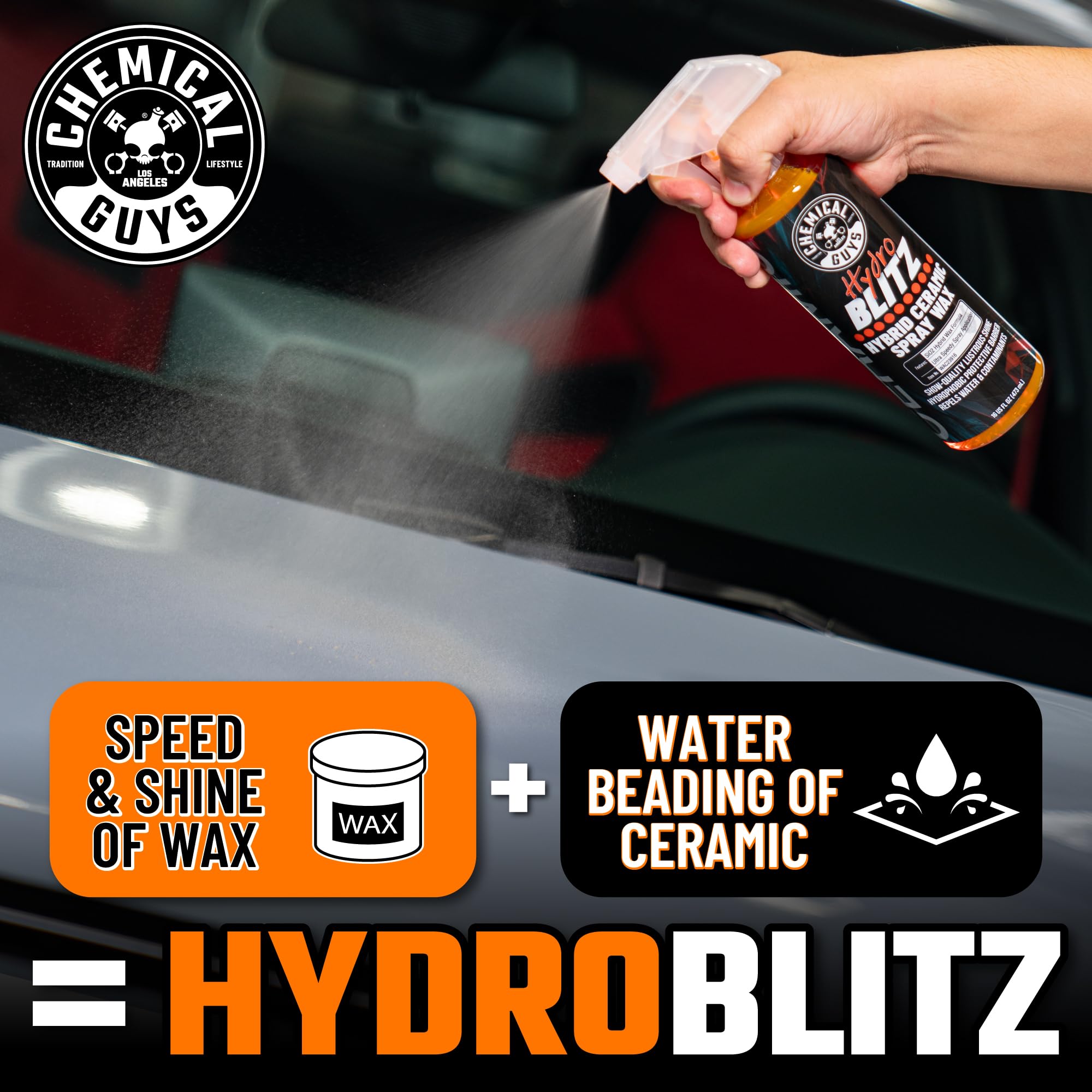 Chemical Guys HydroBlitz Ceramic Spray Wax - Carnauba Hybrid Spray Formula for Cars, Trucks, SUVs and RVs, Boosts Gloss, Protection & Water Beading on Paint, Glass and Wheels, 16 fl oz