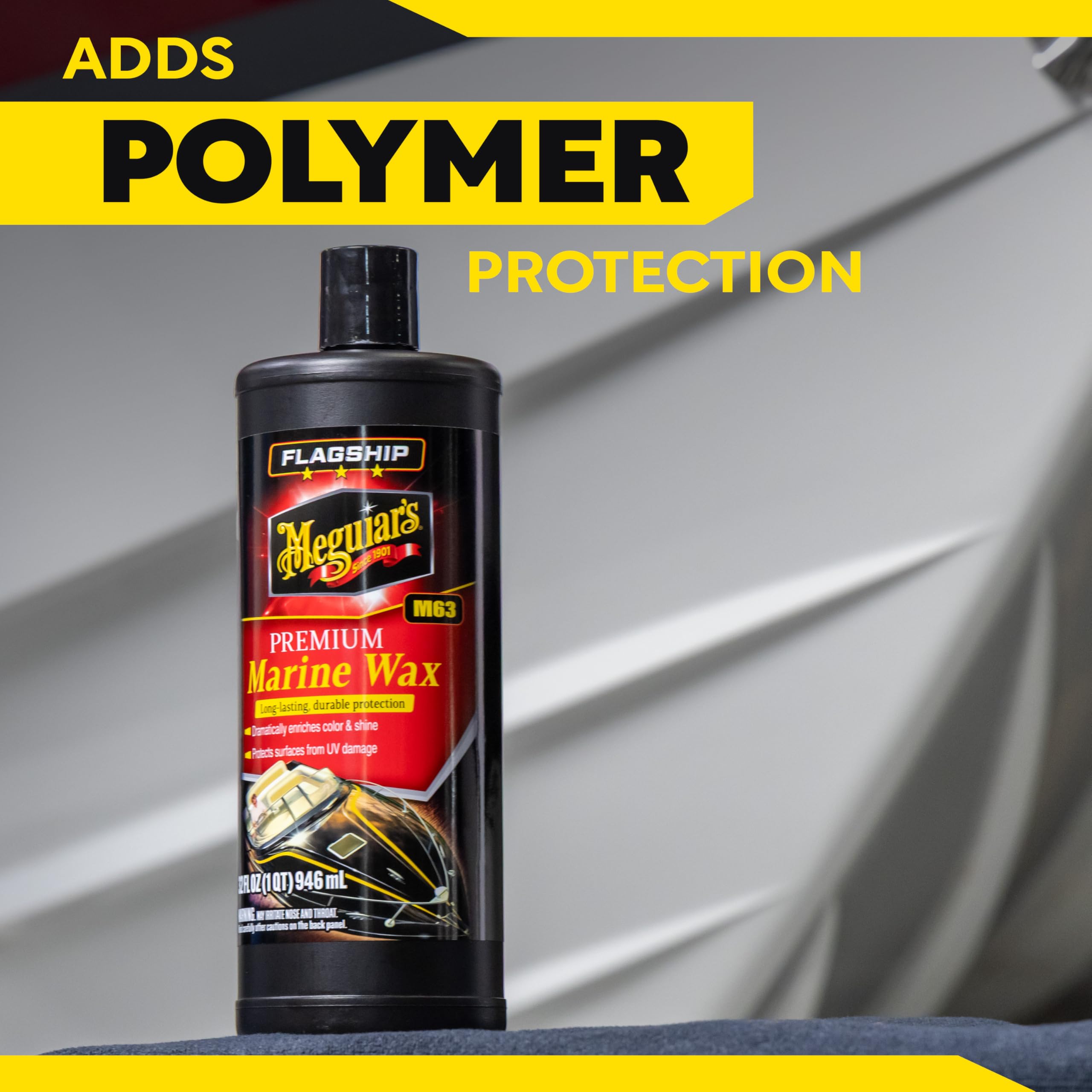 Meguiar’s Premium Flagship Marine Wax, M6332, Easy-to-Use Boat Polish and Wax that Removes Swirls, Scratches, and Oxidation While Adding Long-Lasting Protection, Gifts for Car Lovers, 32 Oz
