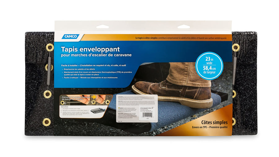 Premium Camco 42909 Wrap Around Black RV Step Rug (100% Polyester (22" x 23"))