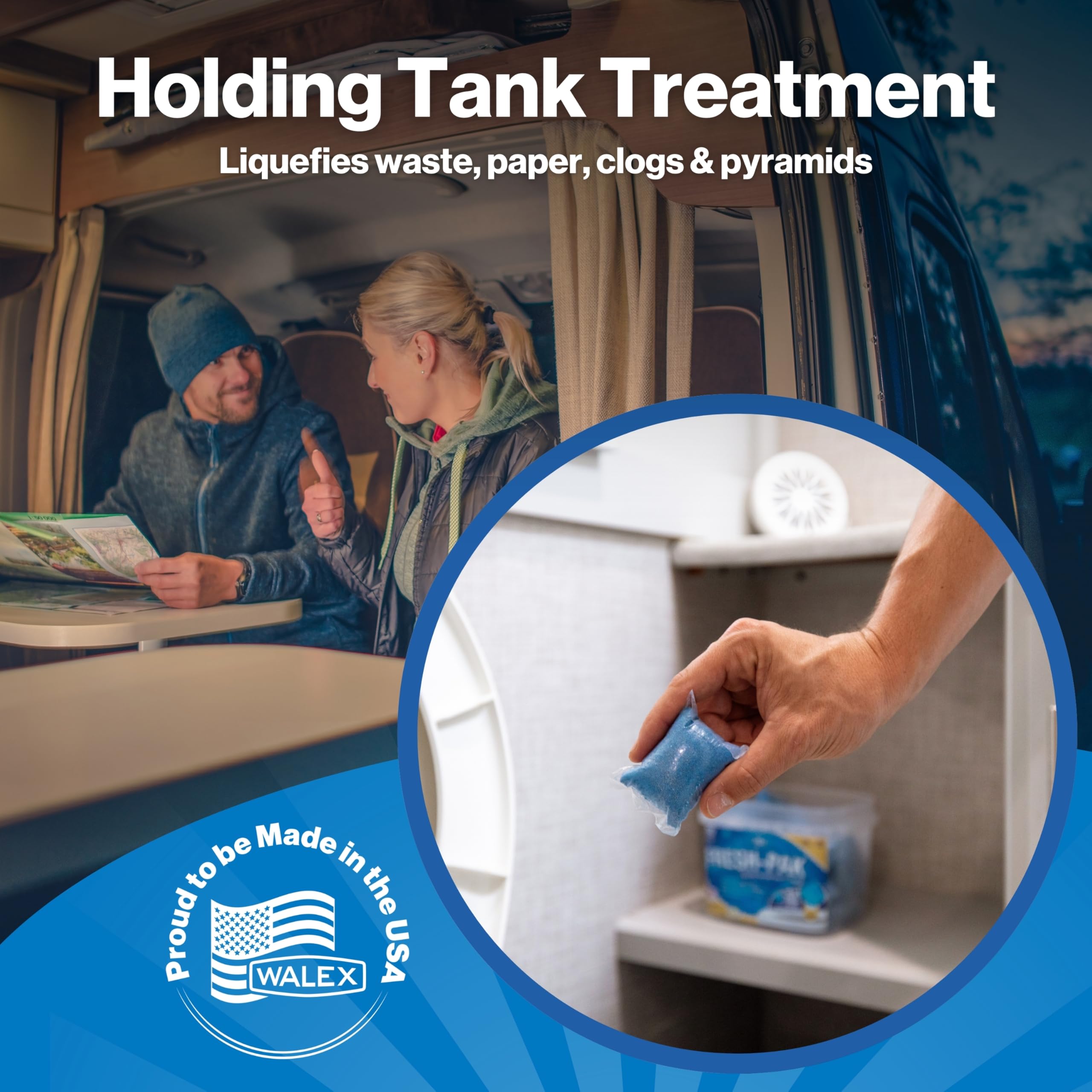 Walex RV/Marine Fresh-Pak Holding Tank Treatment - Black Water Holding Tank Deodorizer for Rapid Breakdown of Waste & Toilet Paper, Neutralizes Odors, Septic Tank Safe, Fresh Scent (Pack of 30)