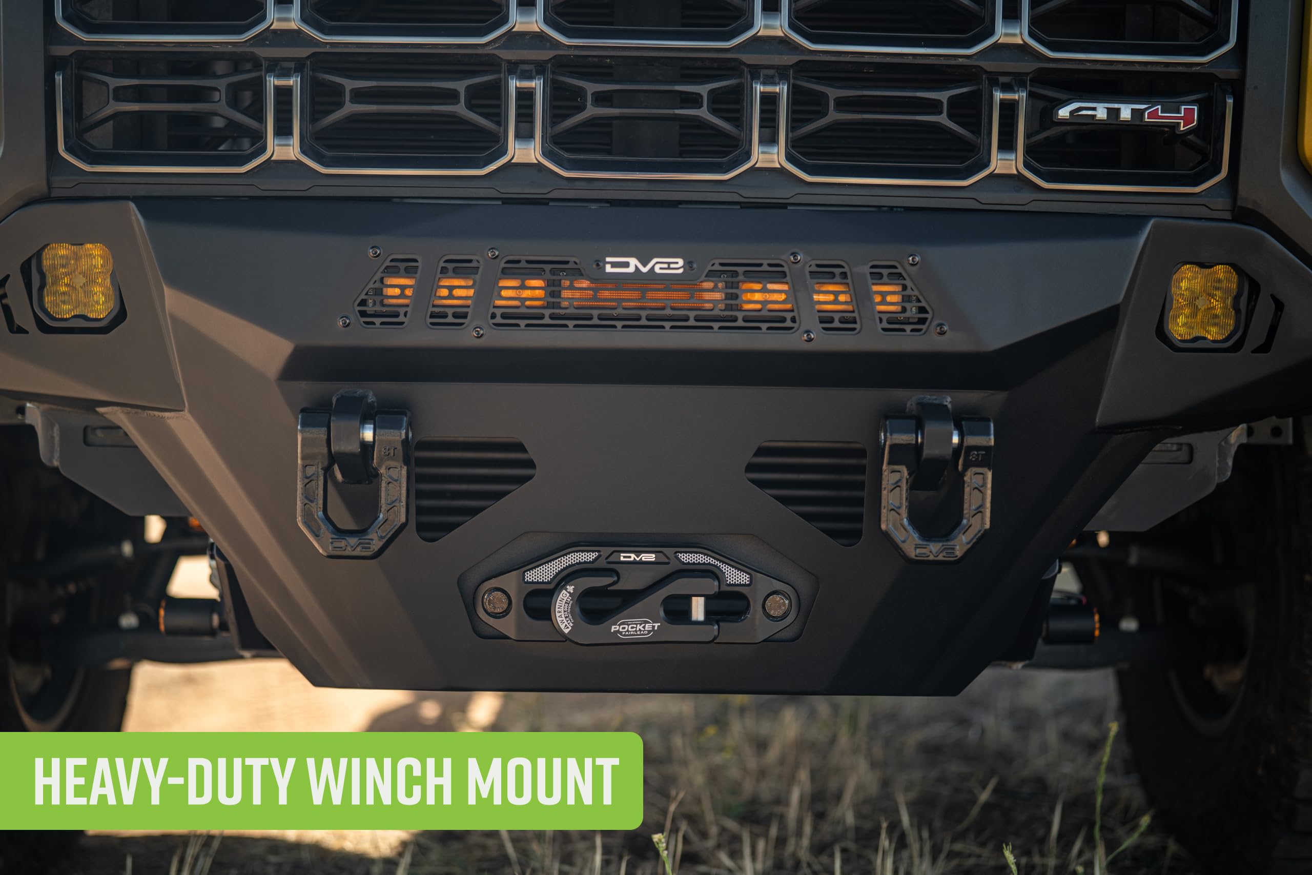 Offroad DV8 Spec Series Front Bumper for 2023-2025 GMC Canyon | Heavy-Duty Winch Mount | (1) 20" Light Bar Mount | Pair of 3" Pod Light Mounts | (2) 1" Thick D-Ring Mounts | Front Skid Plate | Steel