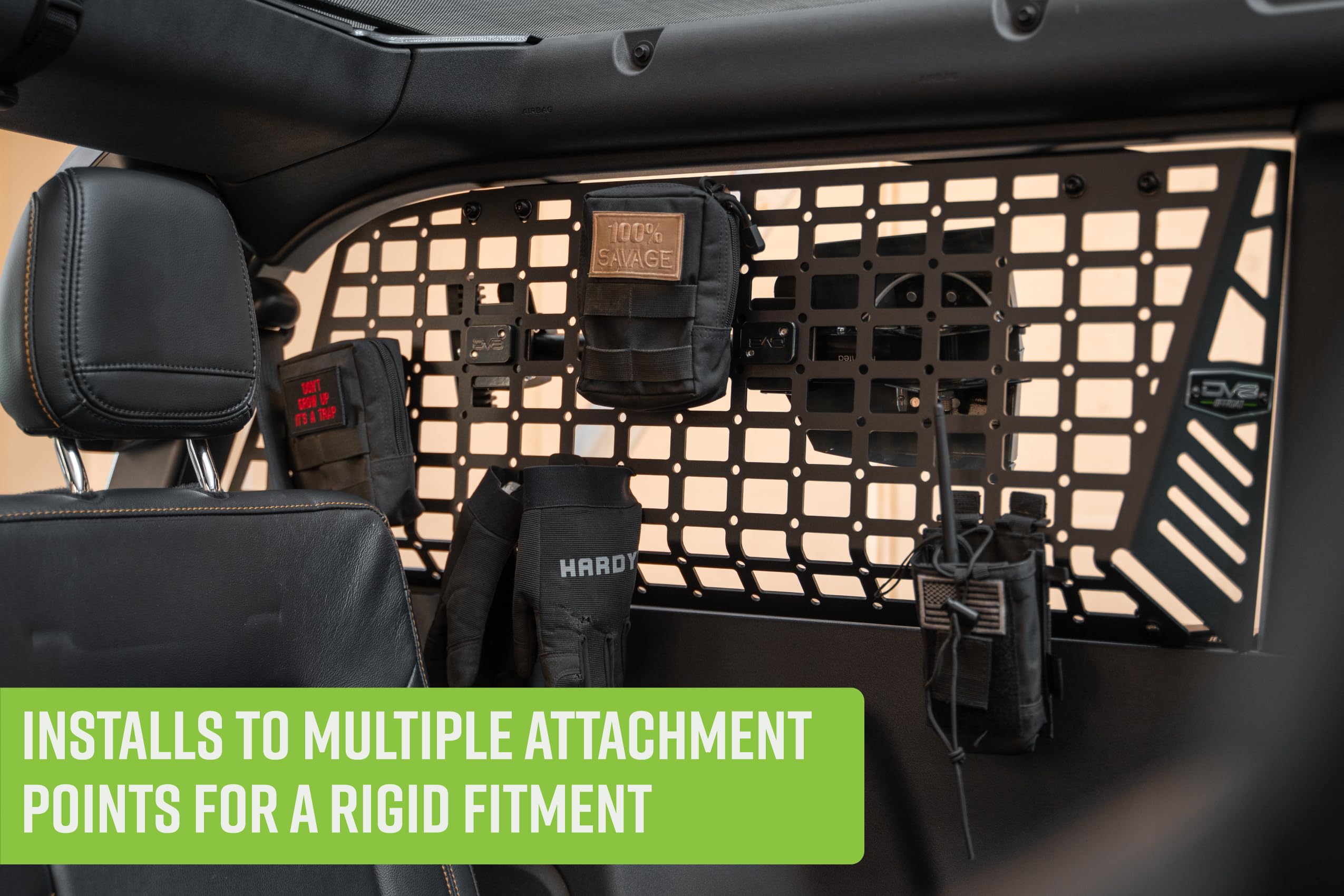 Rear Window Pocket Molle Panels DV8 Offroad for 2021-2025 Ford Bronco 2-Door | Wide Range of Mounting Options | Rigid Fitment | M6 Slots for Carriage Bolt Mounting | Fully Bolt-On Install | 3mm Steel