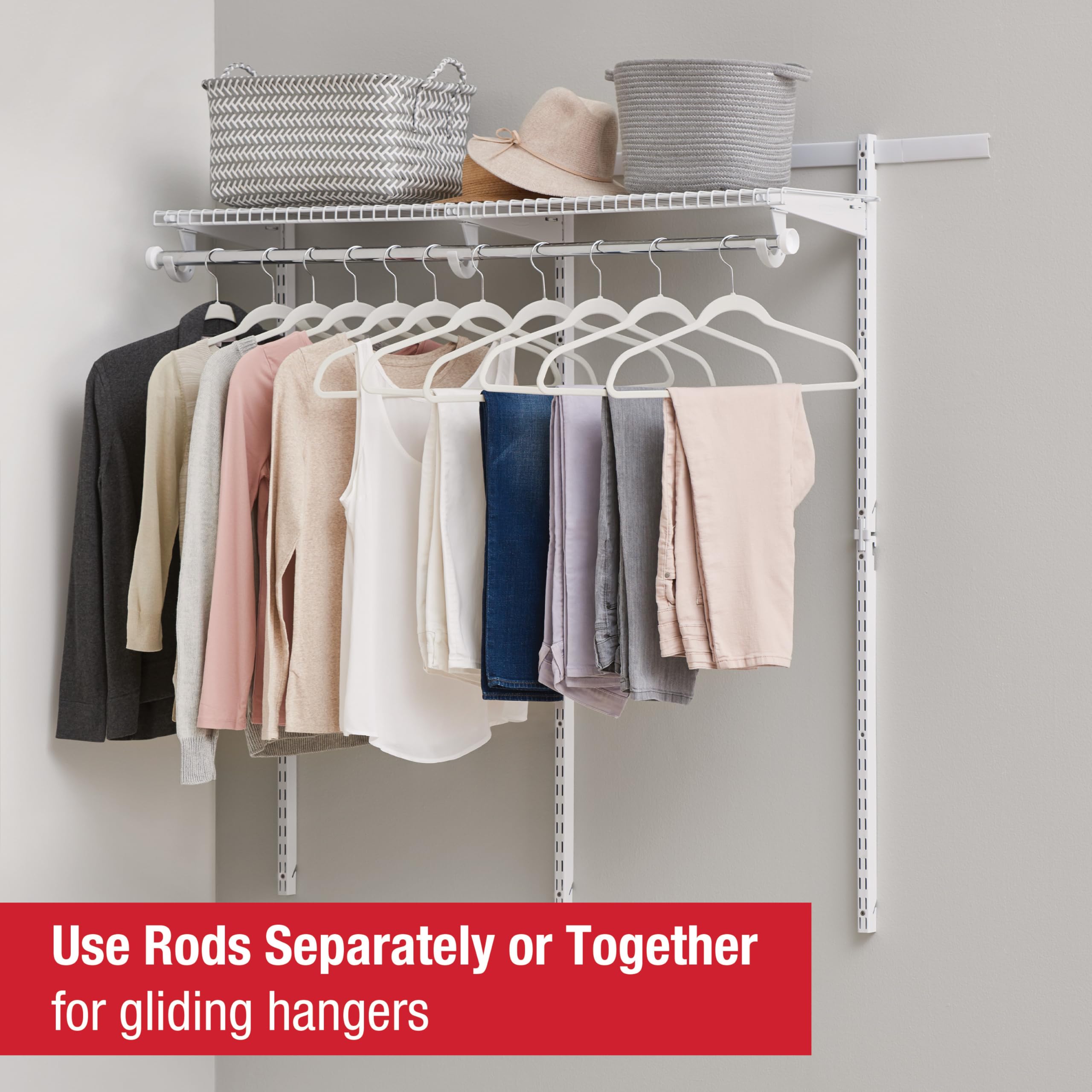 Configurations Rubbermaid Custom Closet Kit 2-4 Ft. Adjustable Metal Wire Shelving White Finish Expandable Organization System Hardware Included for Home Closet/Pantry/Laundry/Mudroom